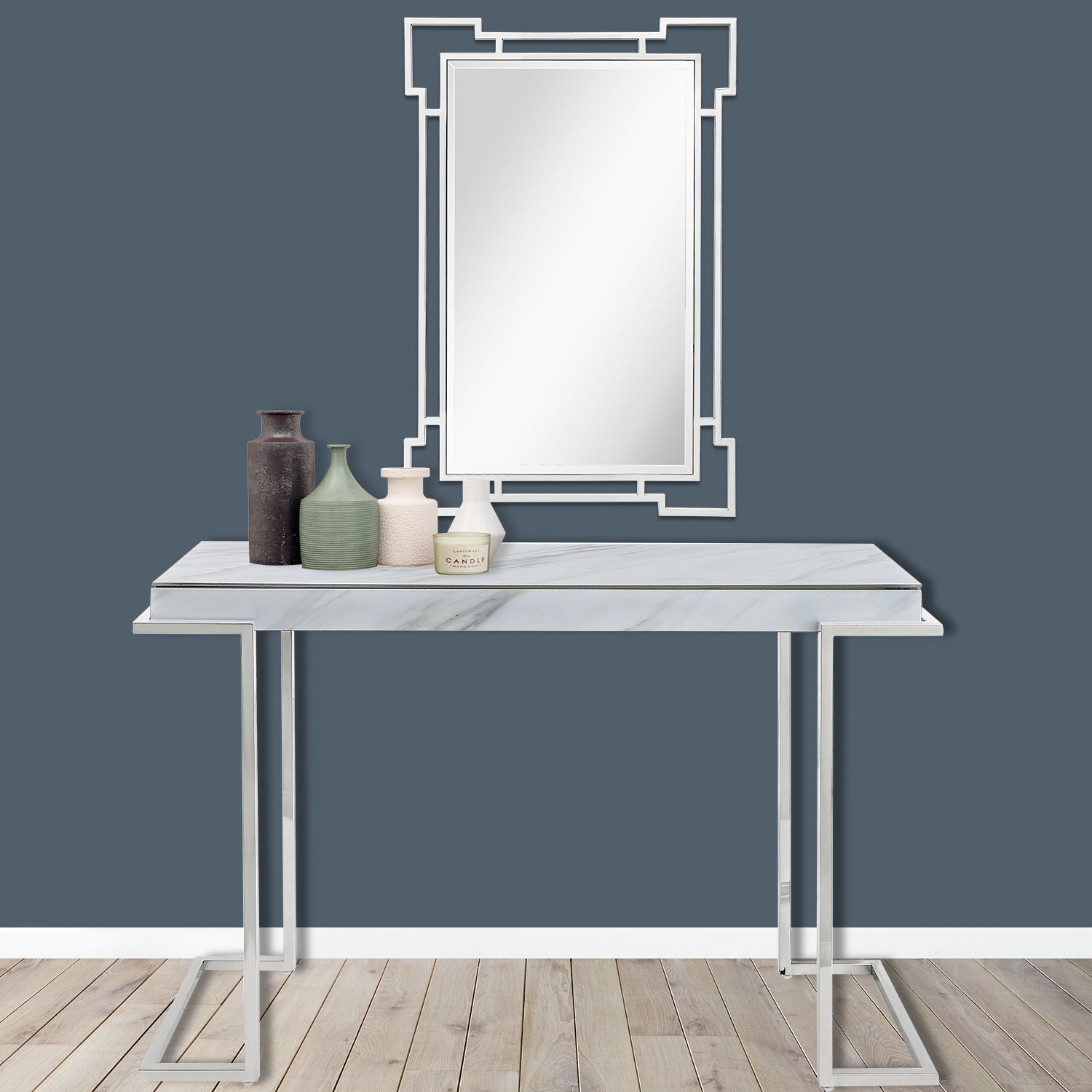 42" Silver Accent Wood Mirror-Mirrors-DECOROLALA
