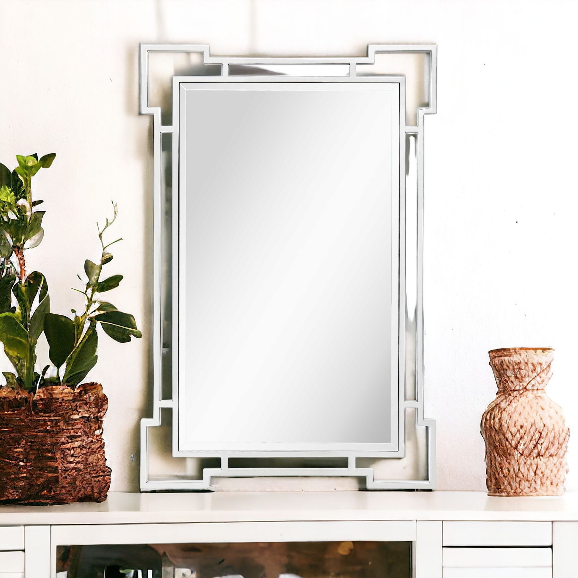 42" Silver Accent Wood Mirror-Mirrors-DECOROLALA