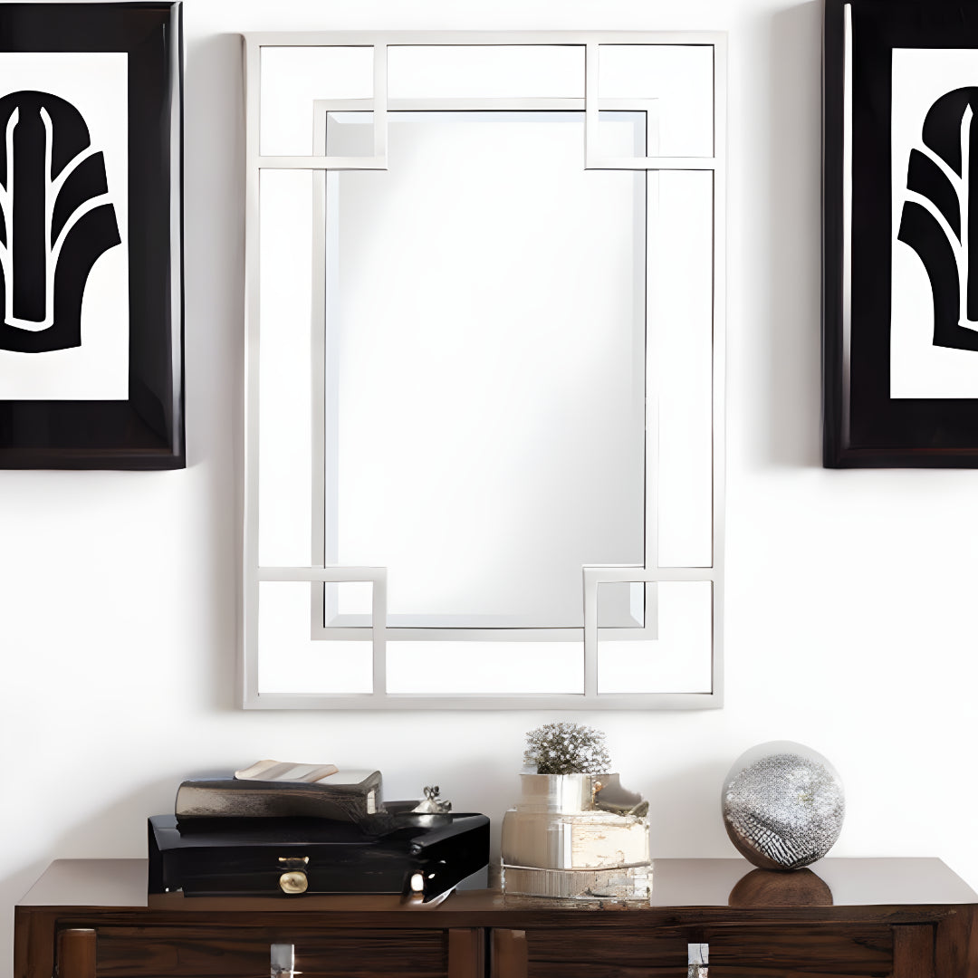 42" Silver Metal Framed Accent Mirror-Mirrors-DECOROLALA