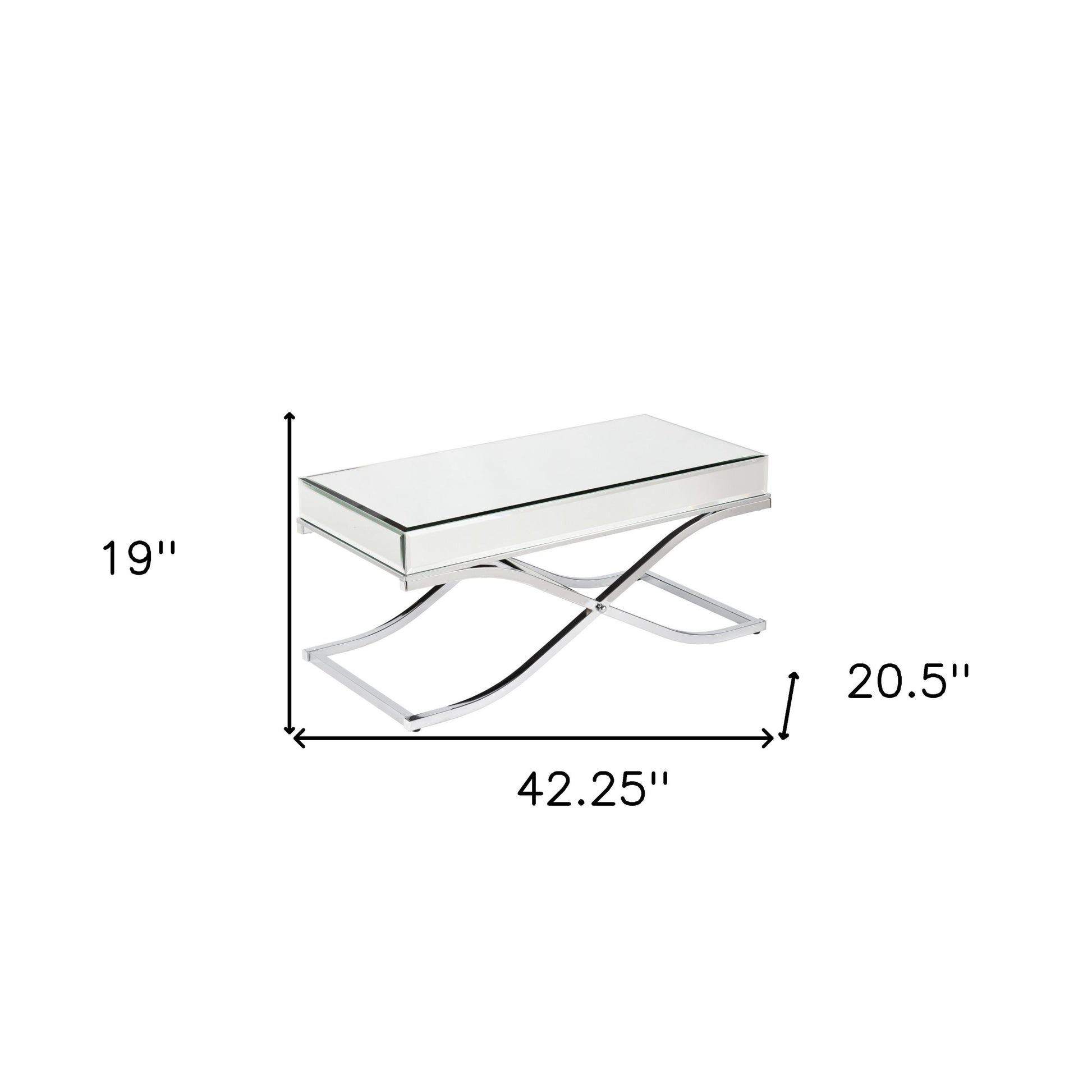 42" Silver Mirrored And Metal Rectangular Mirrored Coffee Table-Coffee Tables-DECOROLALA