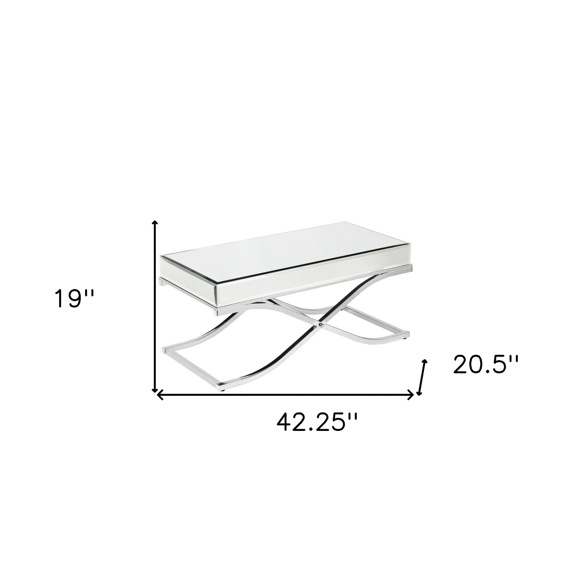 42" Silver Mirrored And Metal Rectangular Mirrored Coffee Table-Coffee Tables-DECOROLALA