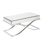 42" Silver Mirrored And Metal Rectangular Mirrored Coffee Table-Coffee Tables-DECOROLALA