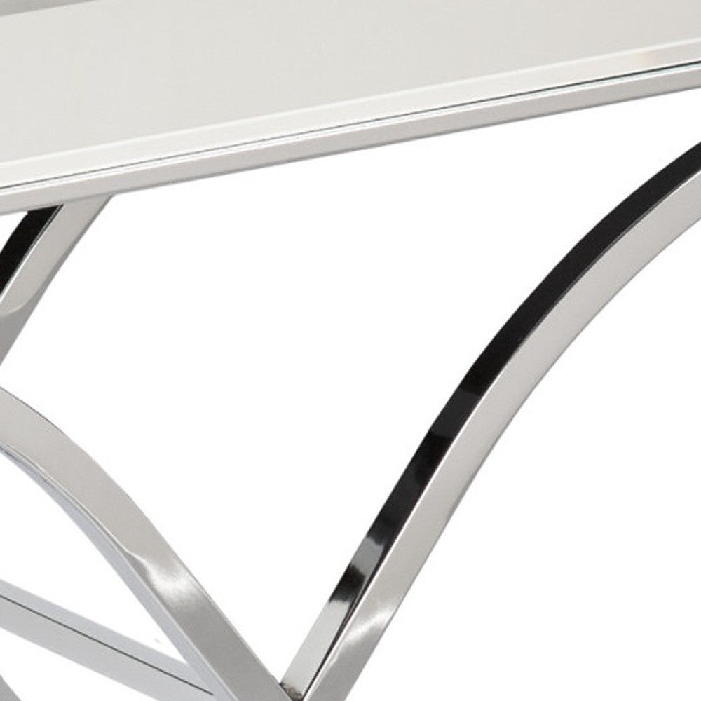 42" Silver Mirrored Glass Cross Leg Console Table-Console Tables-DECOROLALA