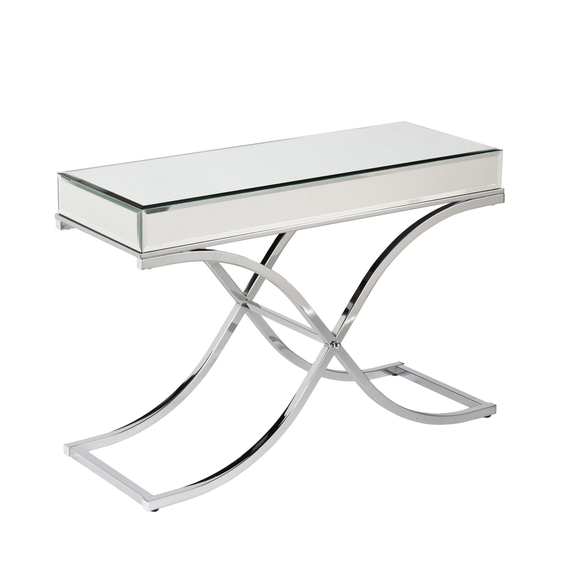 42" Silver Mirrored Glass Cross Leg Console Table-Console Tables-DECOROLALA
