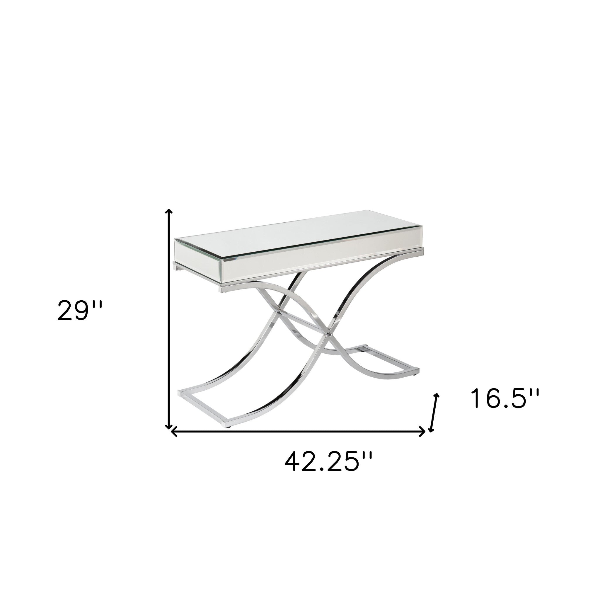 42" Silver Mirrored Glass Cross Leg Console Table-Console Tables-DECOROLALA