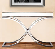 42" Silver Mirrored Glass Cross Leg Console Table-Console Tables-DECOROLALA