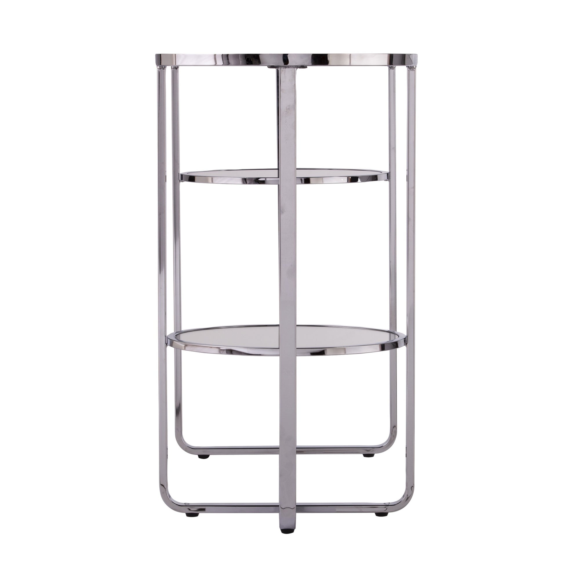 42" Silver Mirrored Glass Oval Cross Leg Console Table With Shelves-Console Tables-DECOROLALA