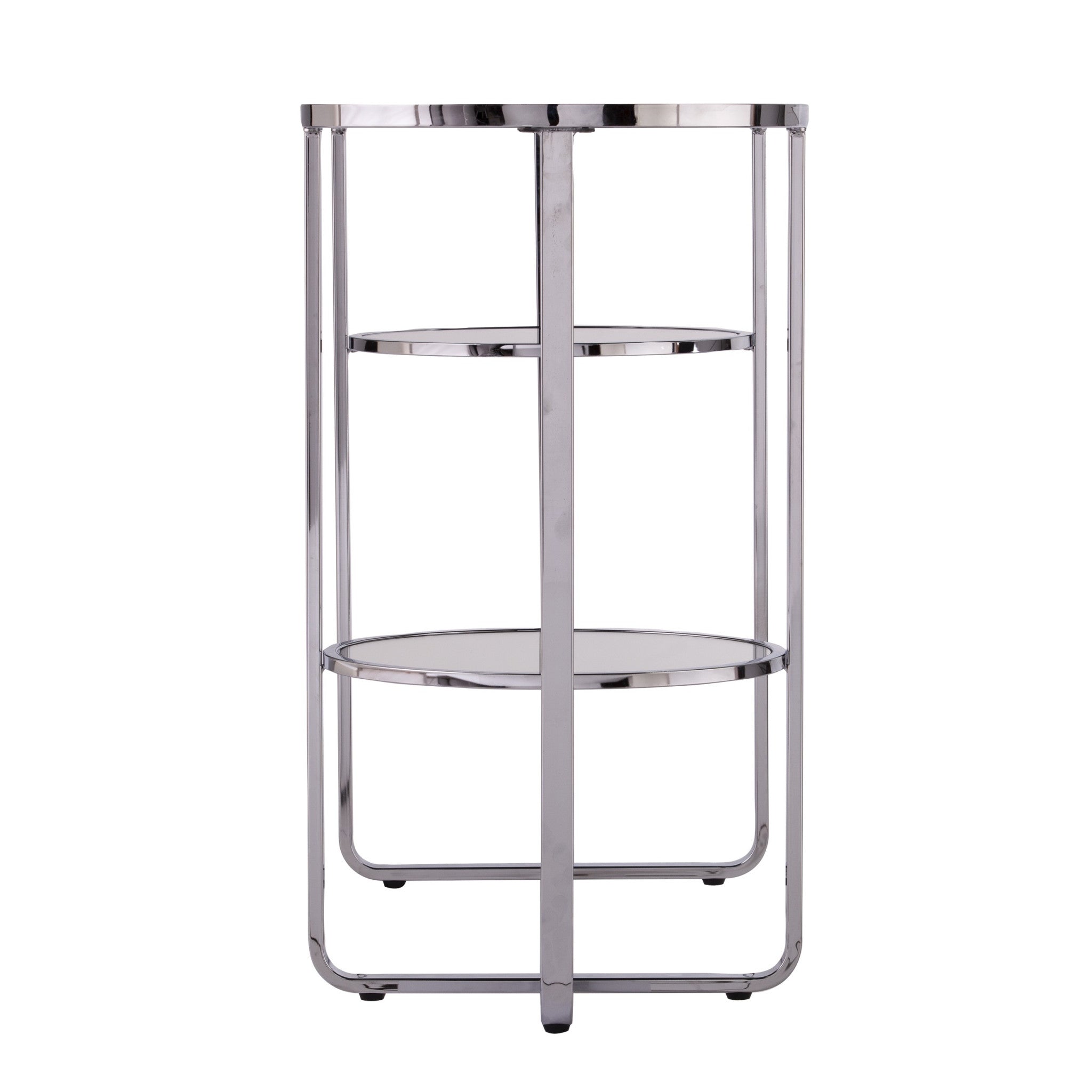 42" Silver Mirrored Glass Oval Cross Leg Console Table With Shelves-Console Tables-DECOROLALA