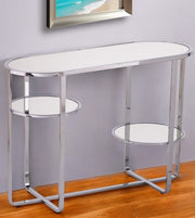 42" Silver Mirrored Glass Oval Cross Leg Console Table With Shelves-Console Tables-DECOROLALA