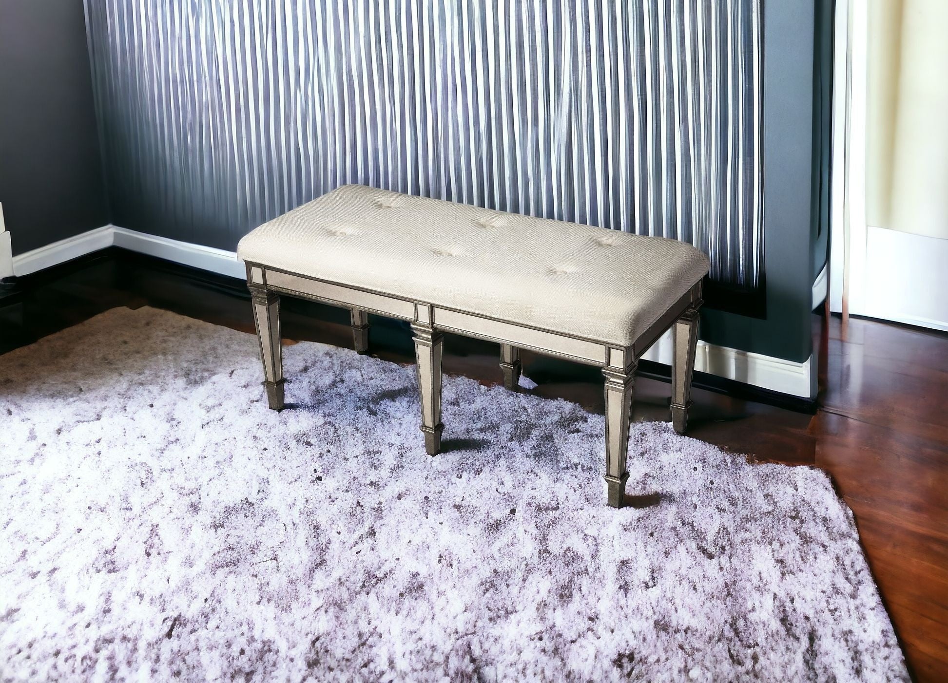 42" Silver Upholstered 100% Cotton Entryway Bench-Benches-DECOROLALA