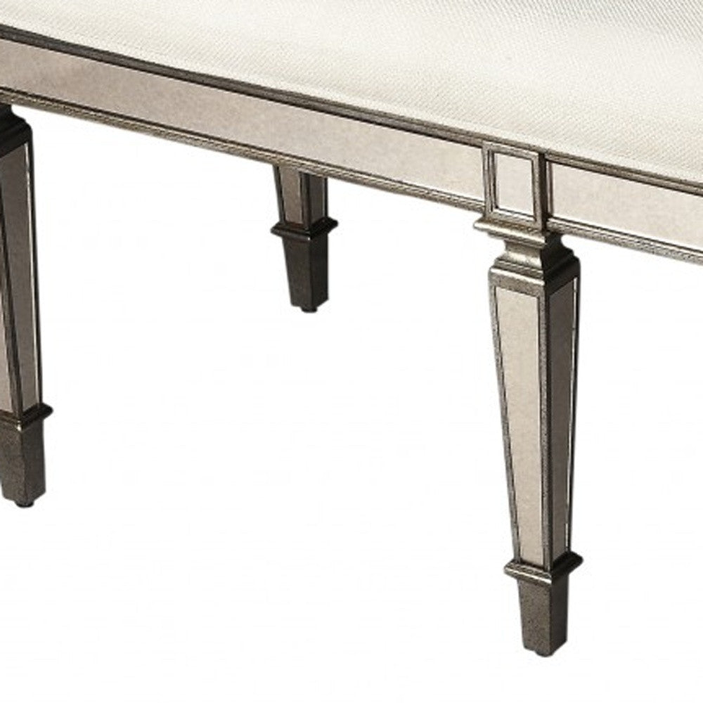 42" Silver Upholstered 100% Cotton Entryway Bench-Benches-DECOROLALA