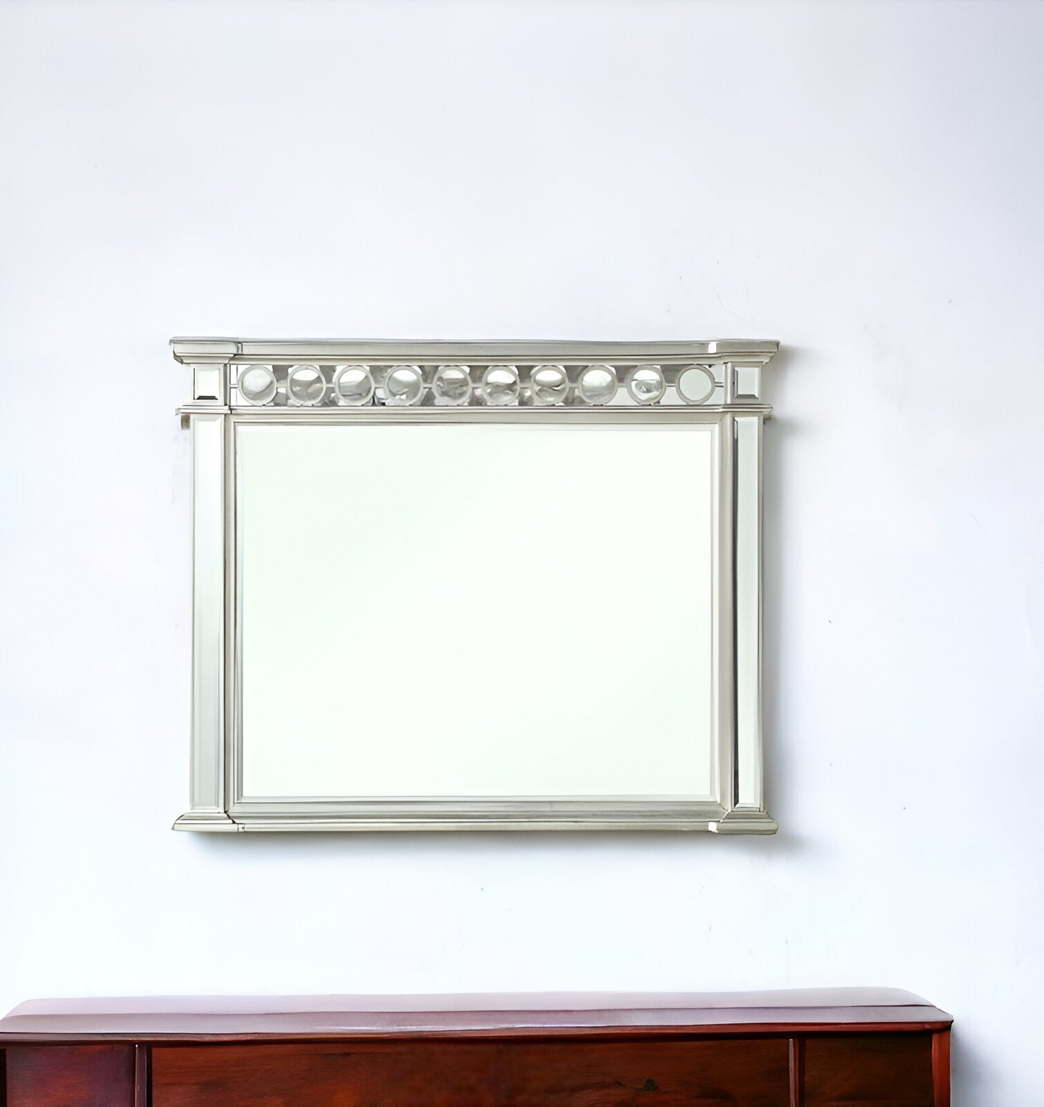 42" Silver Wood Framed Mounted Dresser Mirror-Mirrors-DECOROLALA