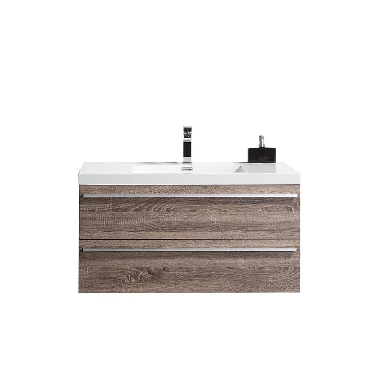 42" Soft Oak Wall Mount Bathroom Vanity with White Polymarble Countertop-Migration_Bathroom Vanities-DECOROLALA