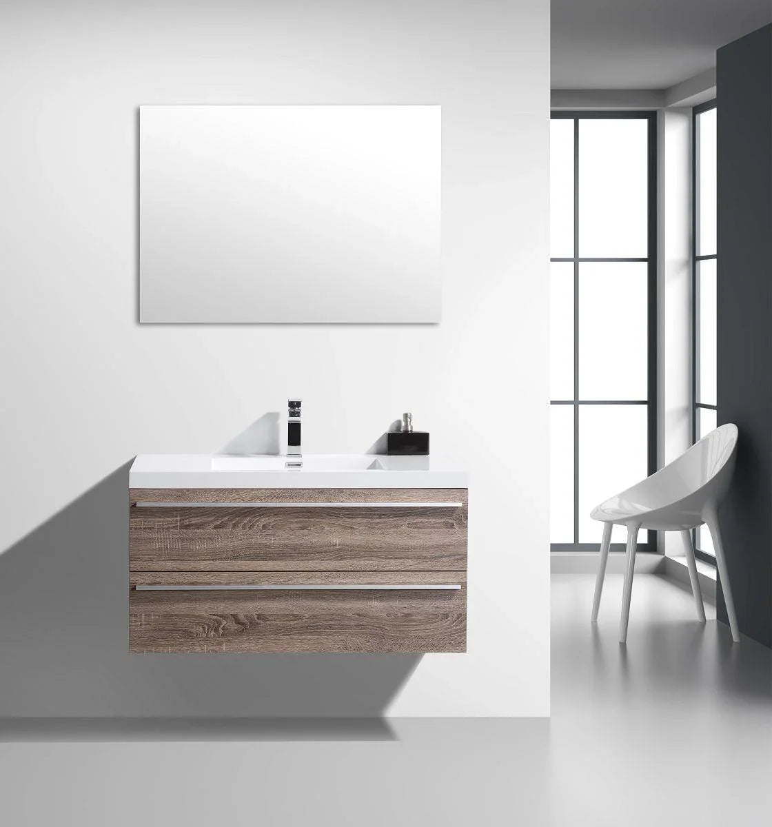 42" Soft Oak Wall Mount Bathroom Vanity with White Polymarble Countertop-Migration_Bathroom Vanities-DECOROLALA