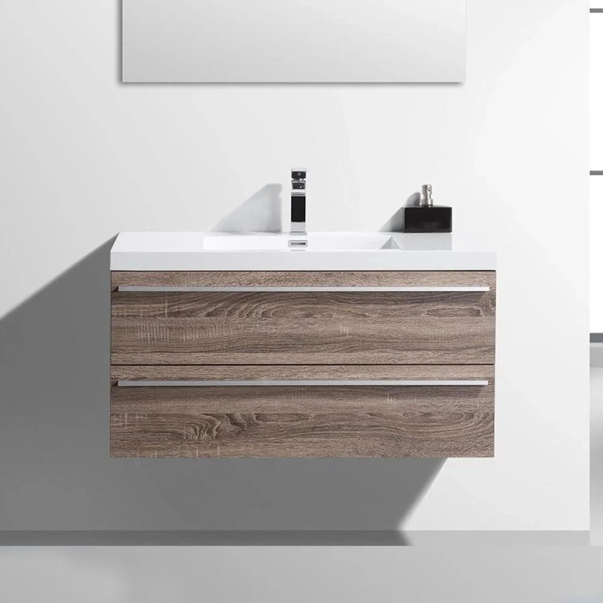 42" Soft Oak Wall Mount Bathroom Vanity with White Polymarble Countertop-Migration_Bathroom Vanities-DECOROLALA