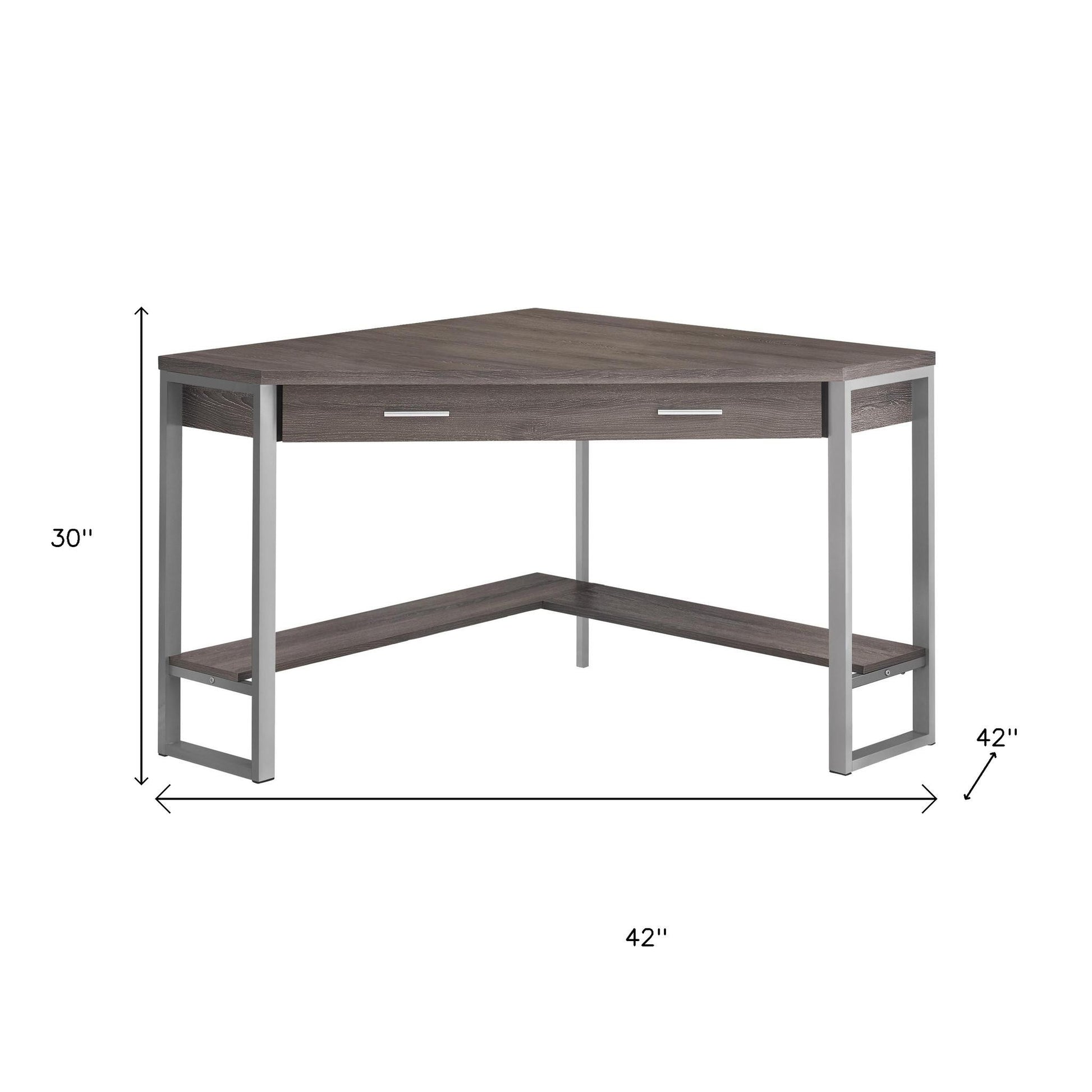42" Taupe and Silver Corner Computer Desk-Desks-DECOROLALA