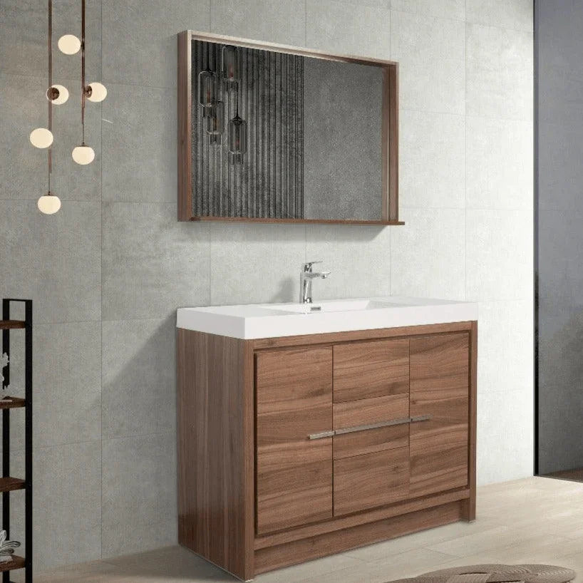 42" Walnut Framed Bathroom Mirror with Shelf - Allier Collection-Migration_Mirrors-DECOROLALA