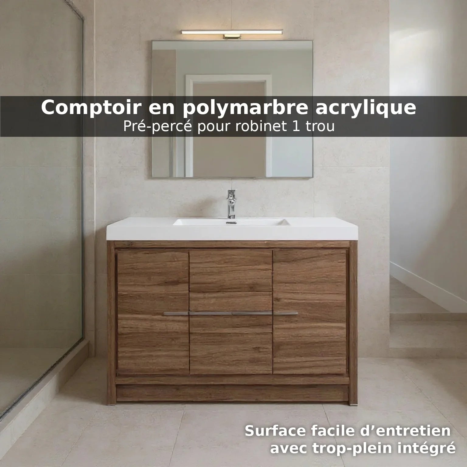 42" Walnut Freestanding Bathroom Vanity with White Polymarble Countertop-Migration_Bathroom Vanities-DECOROLALA