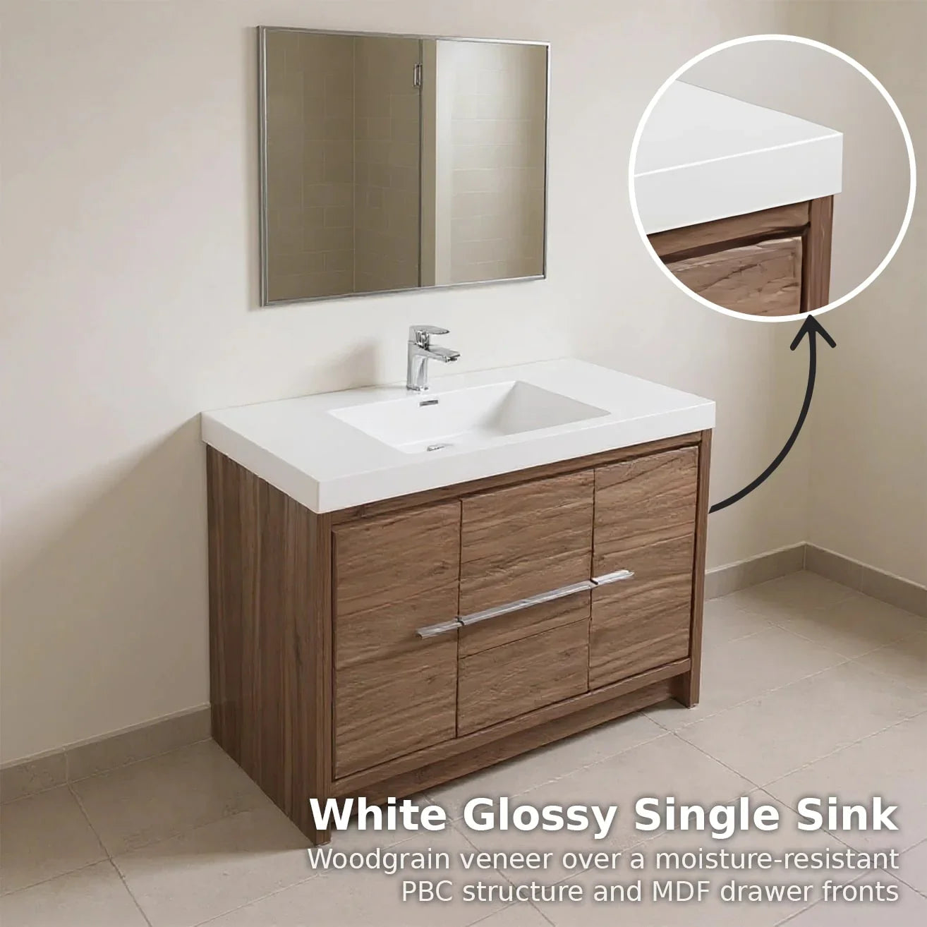 42" Walnut Freestanding Bathroom Vanity with White Polymarble Countertop-Migration_Bathroom Vanities-DECOROLALA