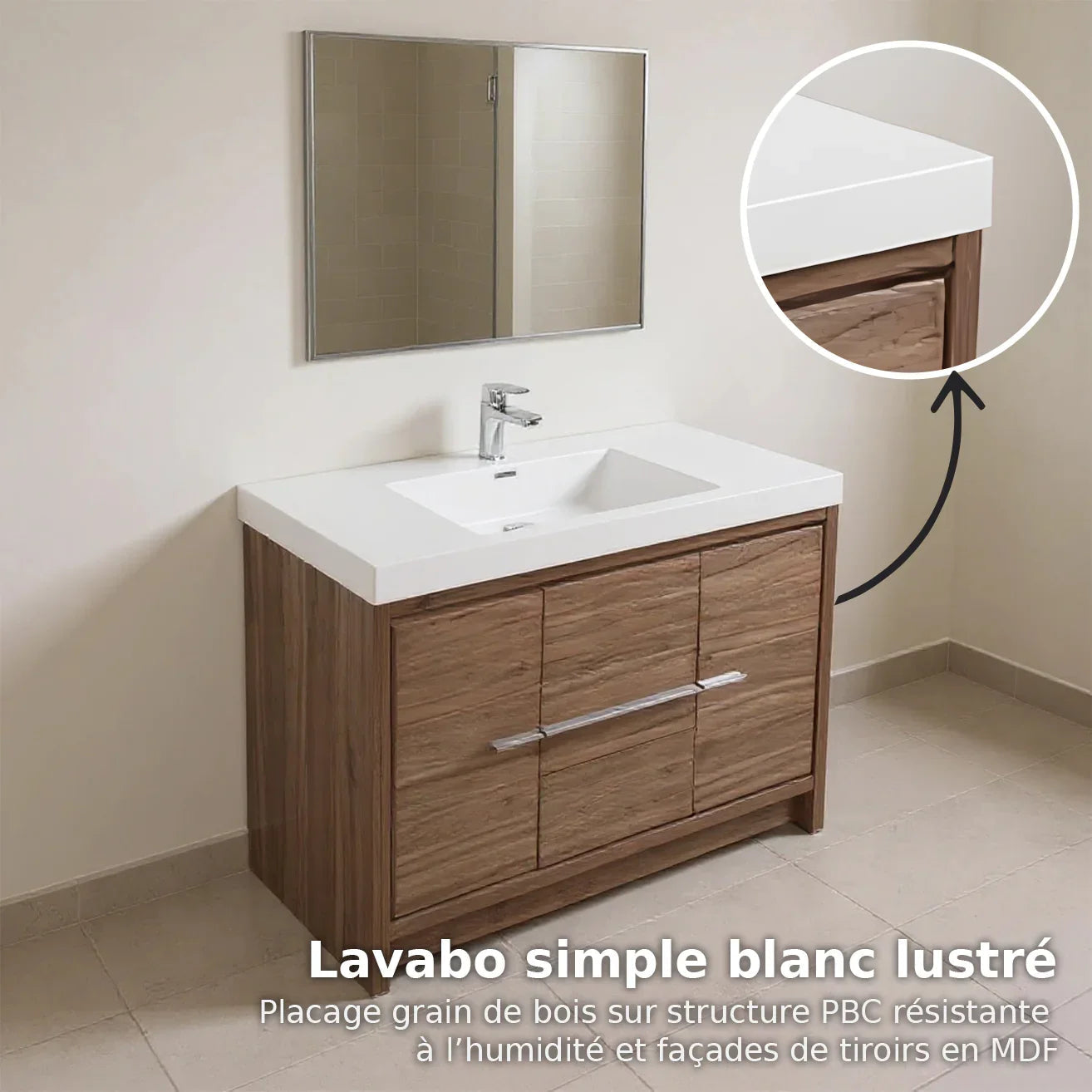 42" Walnut Freestanding Bathroom Vanity with White Polymarble Countertop-Migration_Bathroom Vanities-DECOROLALA