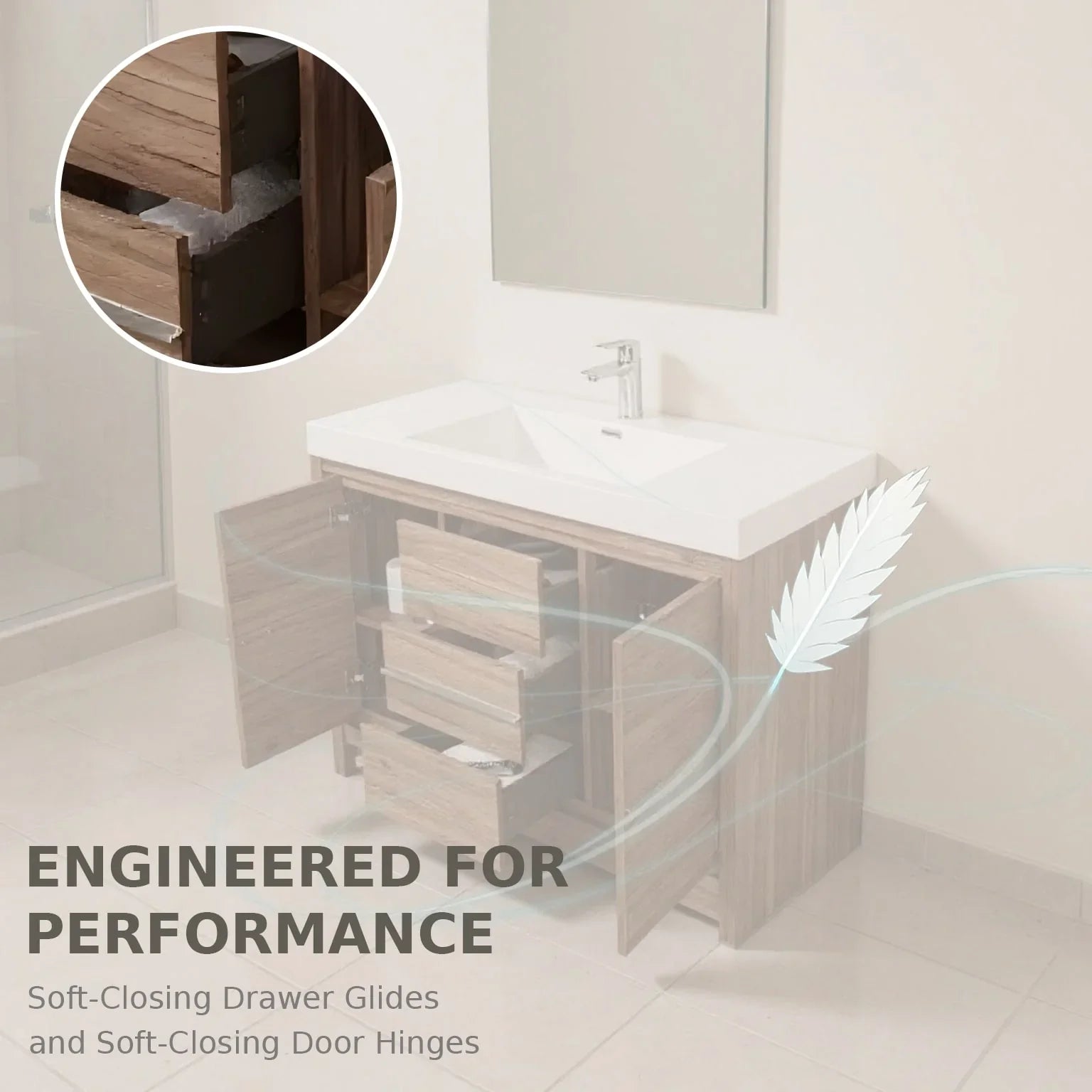 42" Walnut Freestanding Bathroom Vanity with White Polymarble Countertop-Migration_Bathroom Vanities-DECOROLALA