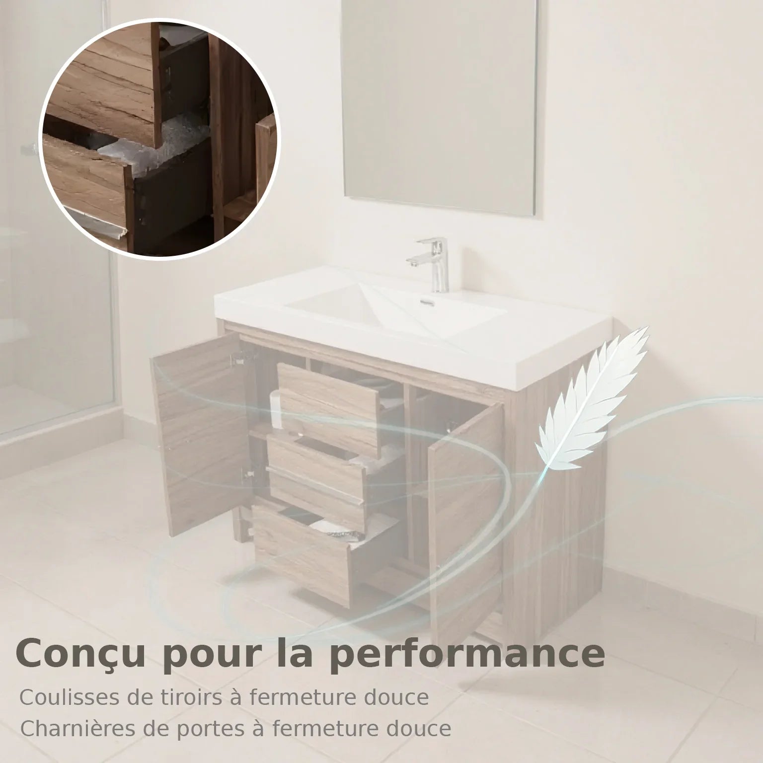 42" Walnut Freestanding Bathroom Vanity with White Polymarble Countertop-Migration_Bathroom Vanities-DECOROLALA