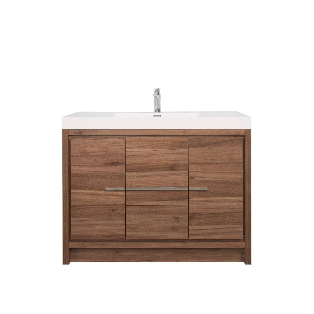 42" Walnut Freestanding Bathroom Vanity with White Polymarble Countertop-Migration_Bathroom Vanities-DECOROLALA