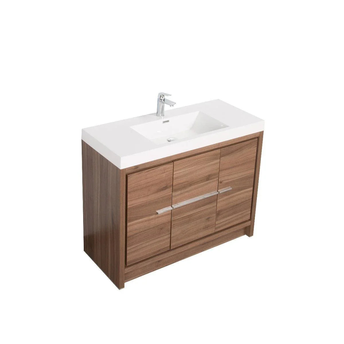 42" Walnut Freestanding Bathroom Vanity with White Polymarble Countertop-Migration_Bathroom Vanities-DECOROLALA