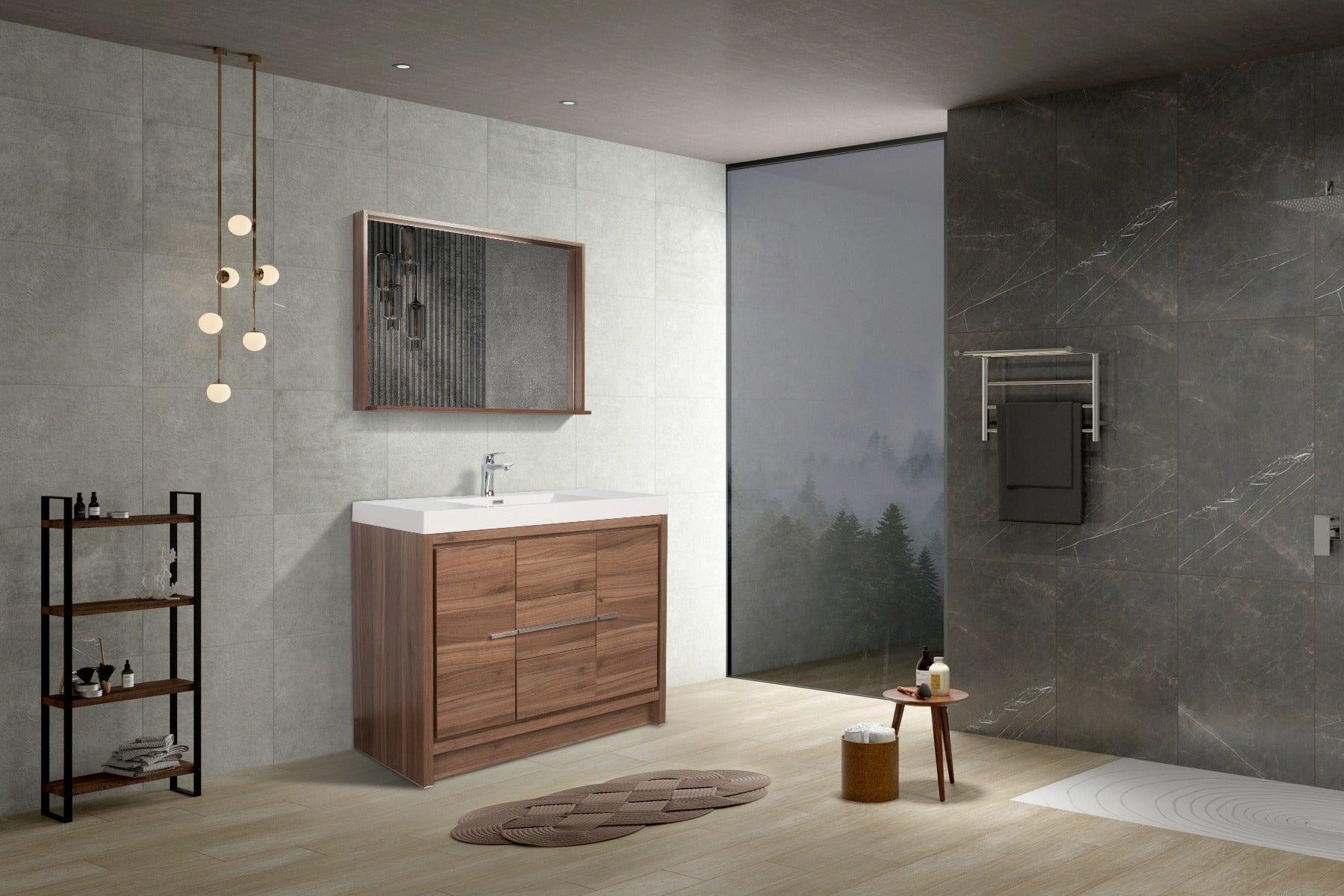 42" Walnut Freestanding Bathroom Vanity with White Polymarble Countertop-Migration_Bathroom Vanities-DECOROLALA