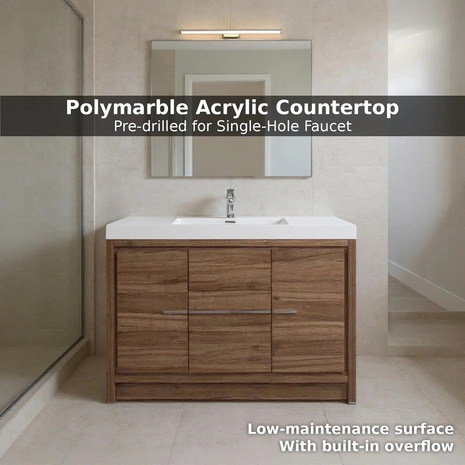 42" Walnut Freestanding Bathroom Vanity with White Polymarble Countertop-Migration_Bathroom Vanities-DECOROLALA