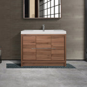 42" Walnut Freestanding Bathroom Vanity with White Polymarble Countertop-Migration_Bathroom Vanities-DECOROLALA