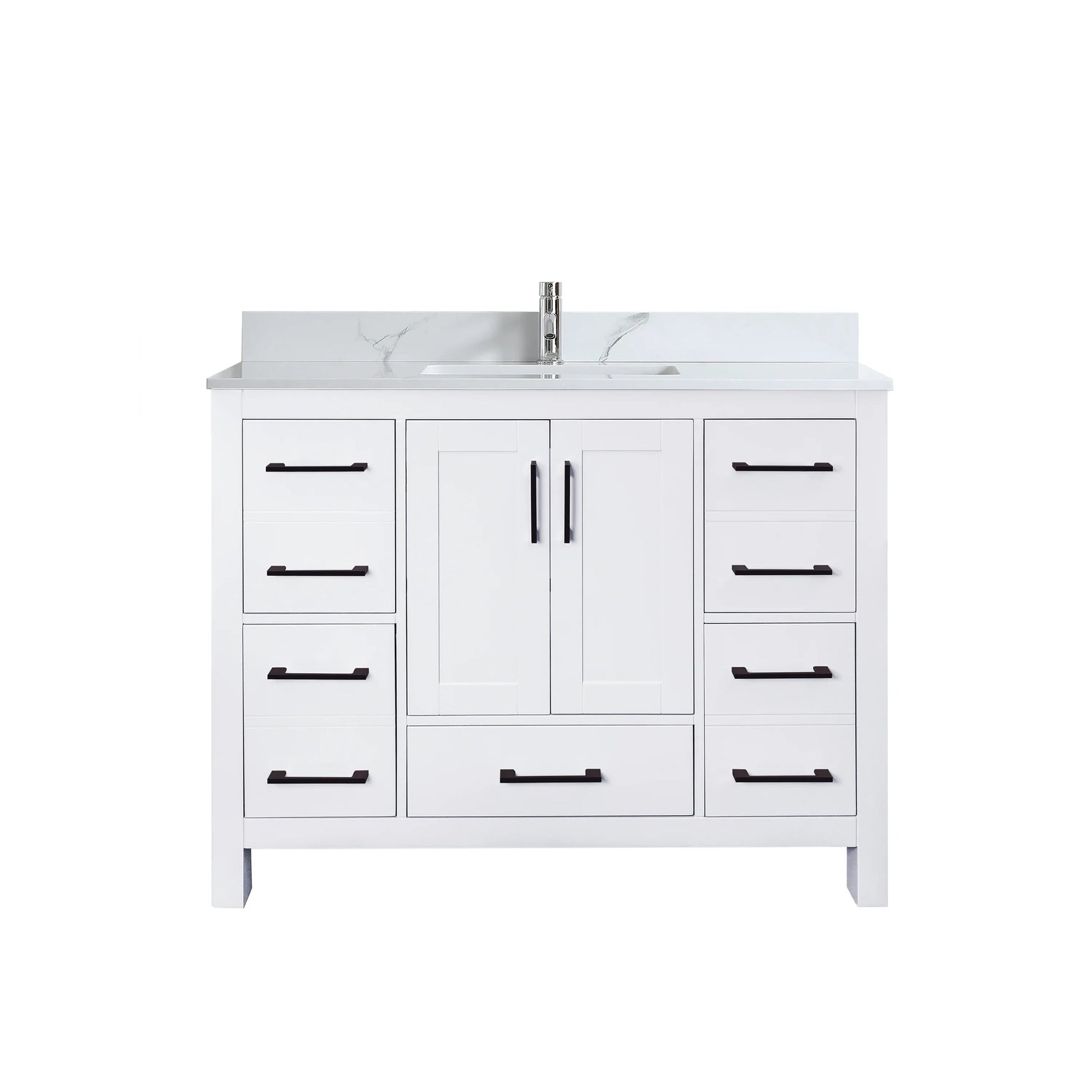 42" White Freestanding Bathroom Vanity with Engineered Calcutta Marble Countertop-Migration_Bathroom Vanities-DECOROLALA