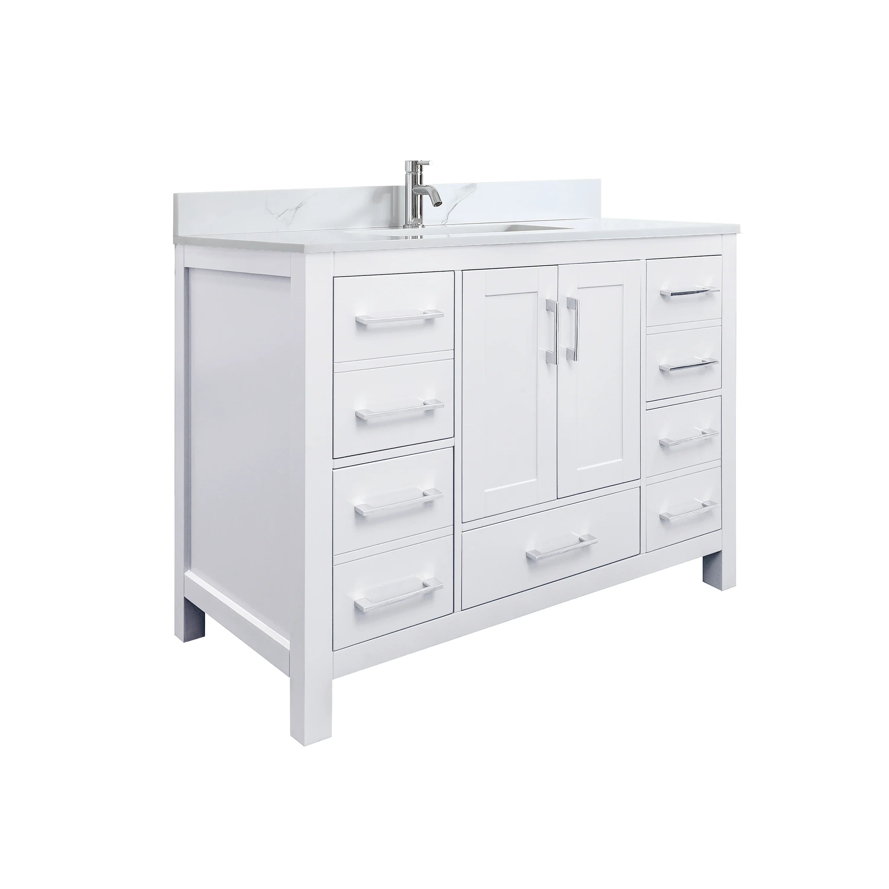 42" White Freestanding Bathroom Vanity with Engineered Calcutta Marble Countertop-Migration_Bathroom Vanities-DECOROLALA