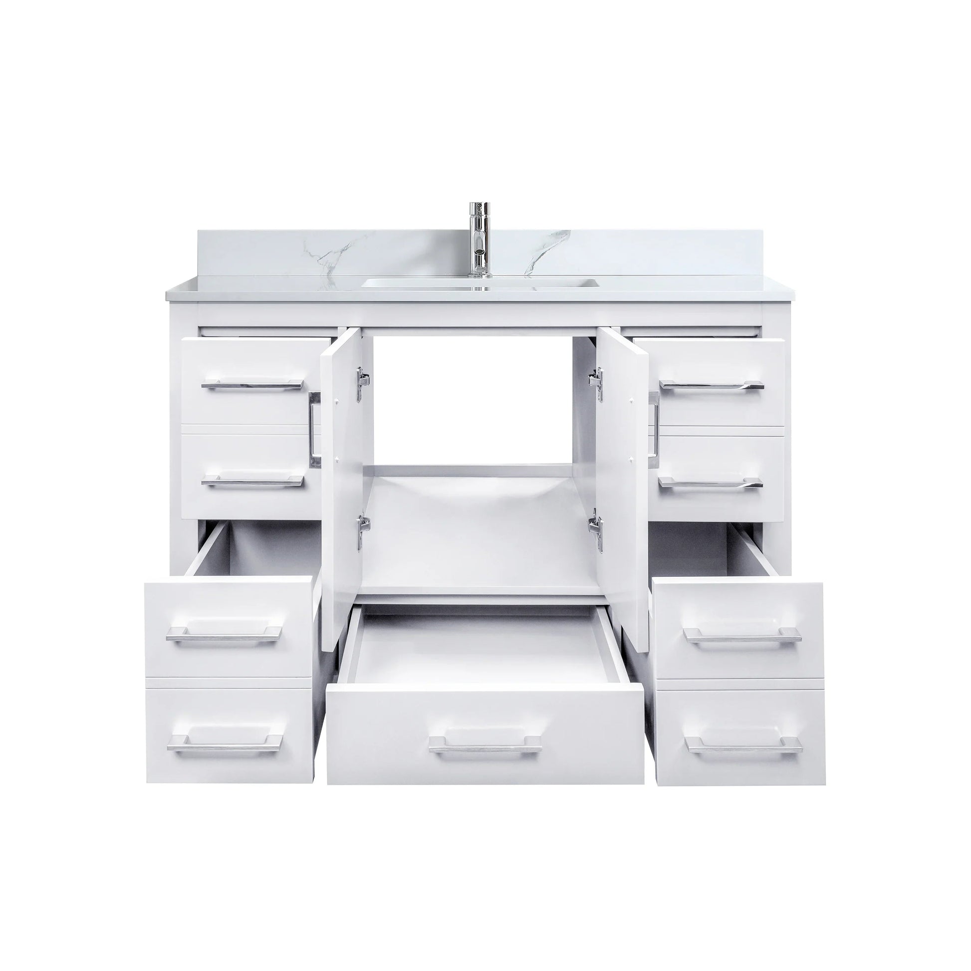 42" White Freestanding Bathroom Vanity with Engineered Calcutta Marble Countertop-Migration_Bathroom Vanities-DECOROLALA