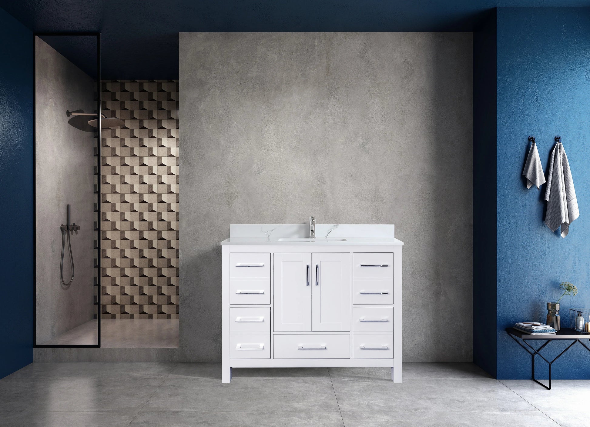 42" White Freestanding Bathroom Vanity with Engineered Calcutta Marble Countertop-Migration_Bathroom Vanities-DECOROLALA