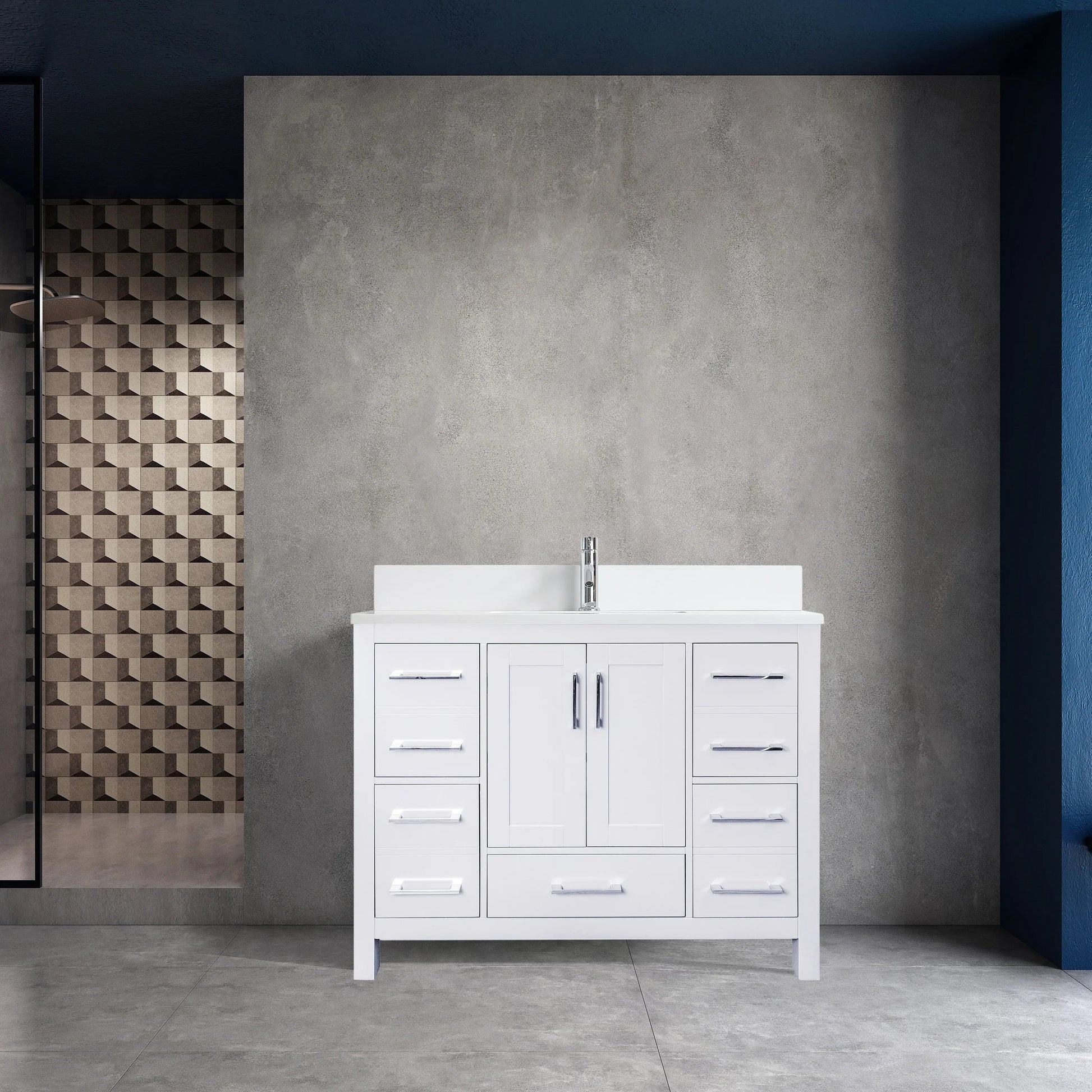 42" White Freestanding Bathroom Vanity with Engineered Calcutta Marble Countertop-Migration_Bathroom Vanities-DECOROLALA