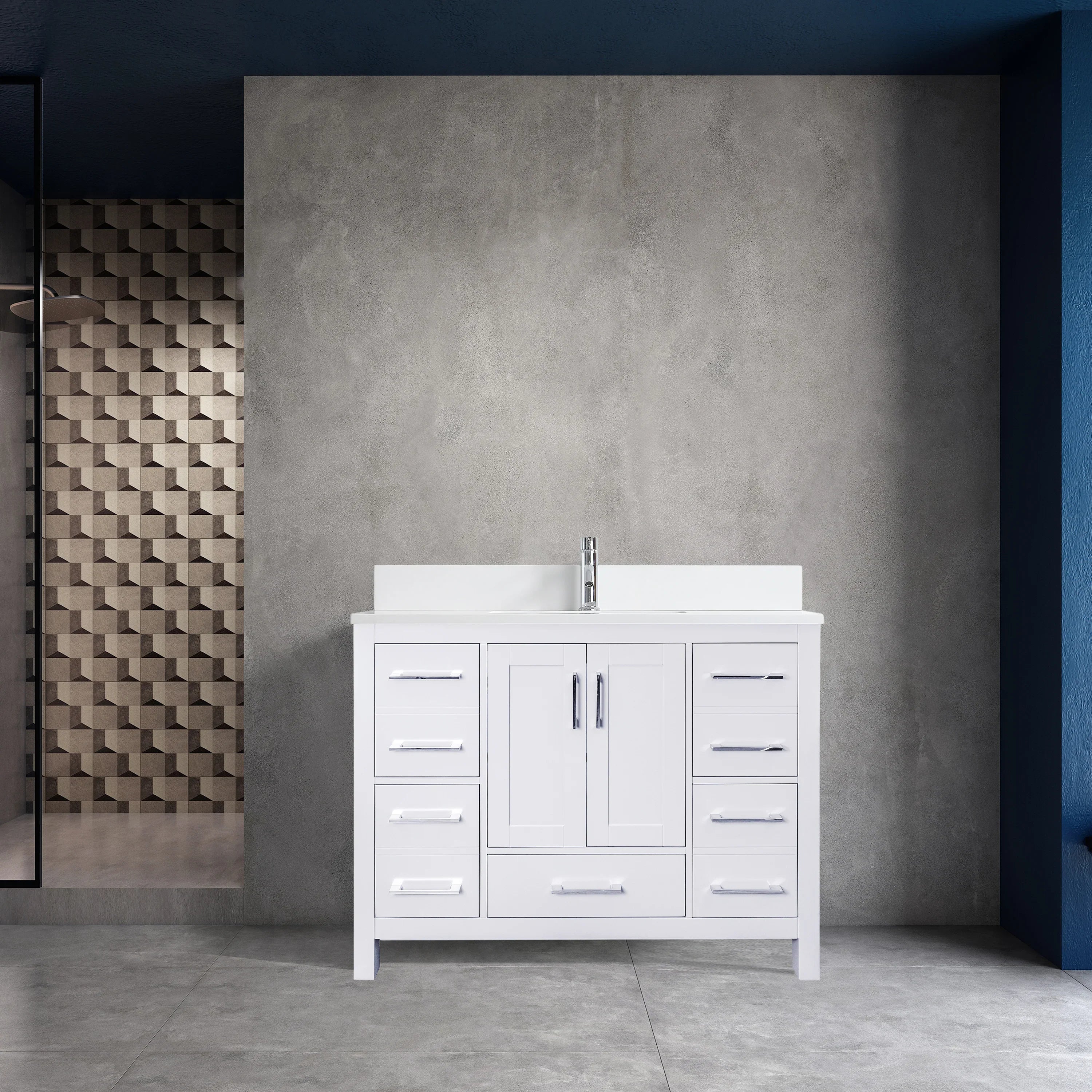 42" White Freestanding Bathroom Vanity with Engineered Calcutta Marble Countertop-Migration_Bathroom Vanities-DECOROLALA