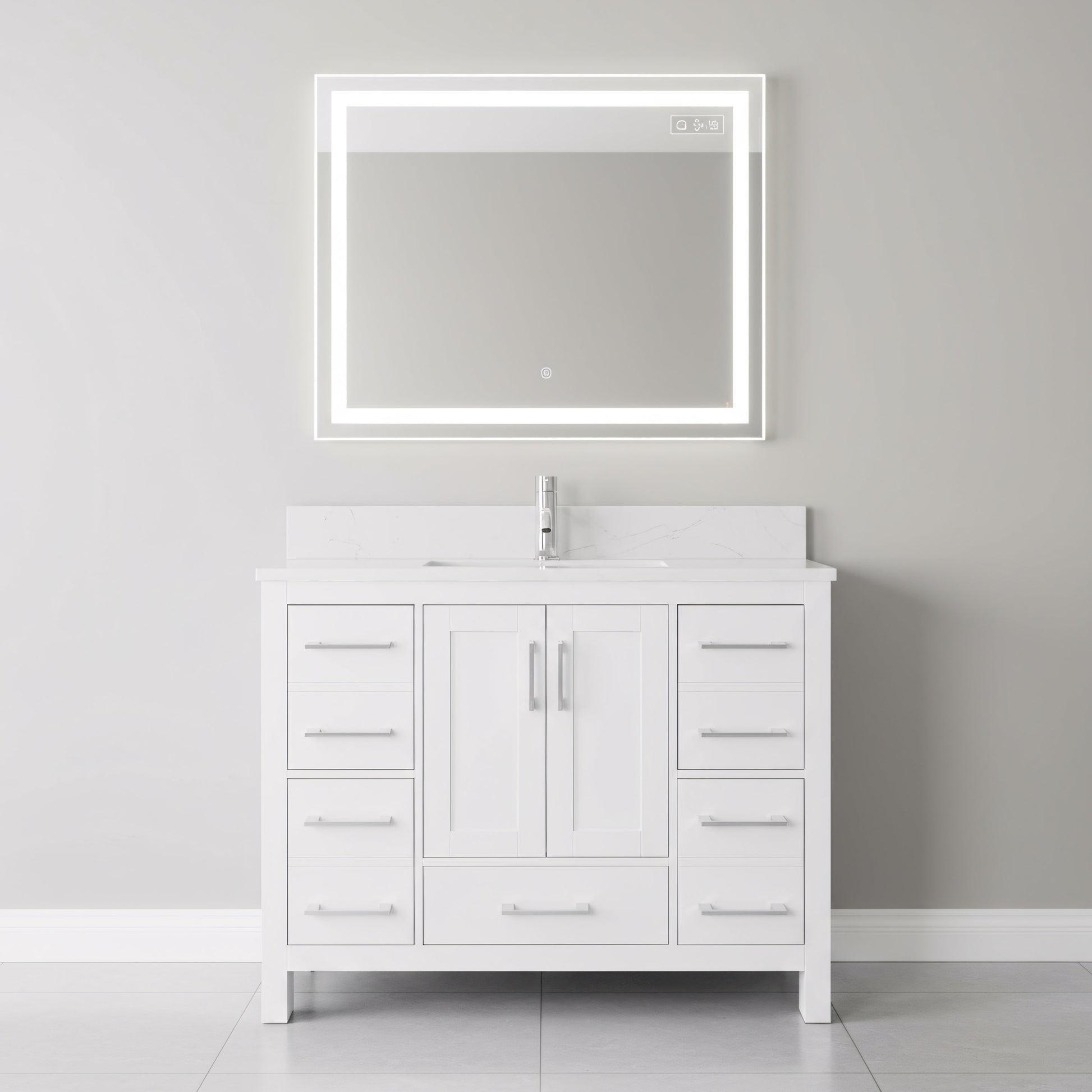 42" White Freestanding Bathroom Vanity with Engineered Calcutta Marble Countertop-Migration_Bathroom Vanities-DECOROLALA
