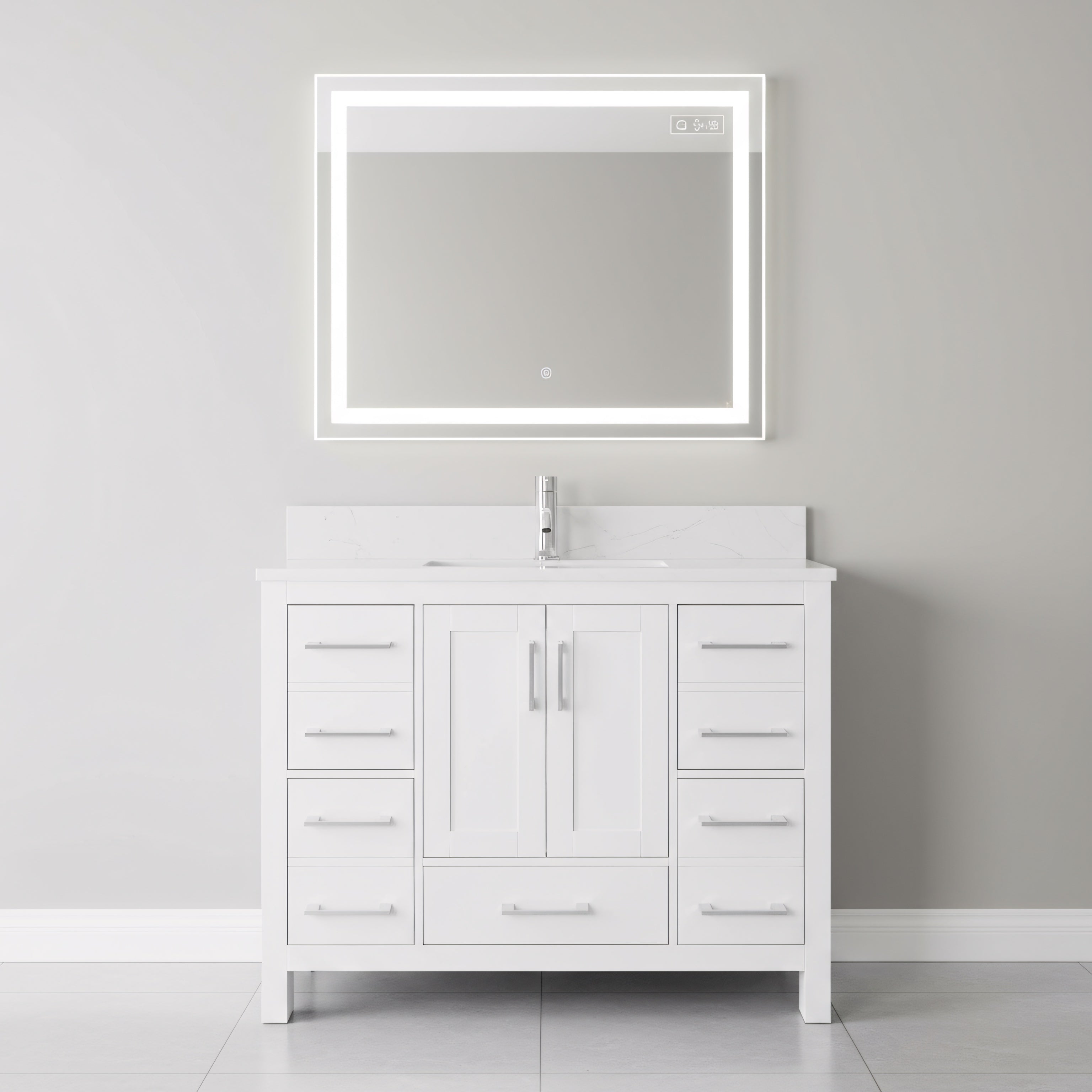 42" White Freestanding Bathroom Vanity with Engineered Calcutta Marble Countertop-Migration_Bathroom Vanities-DECOROLALA