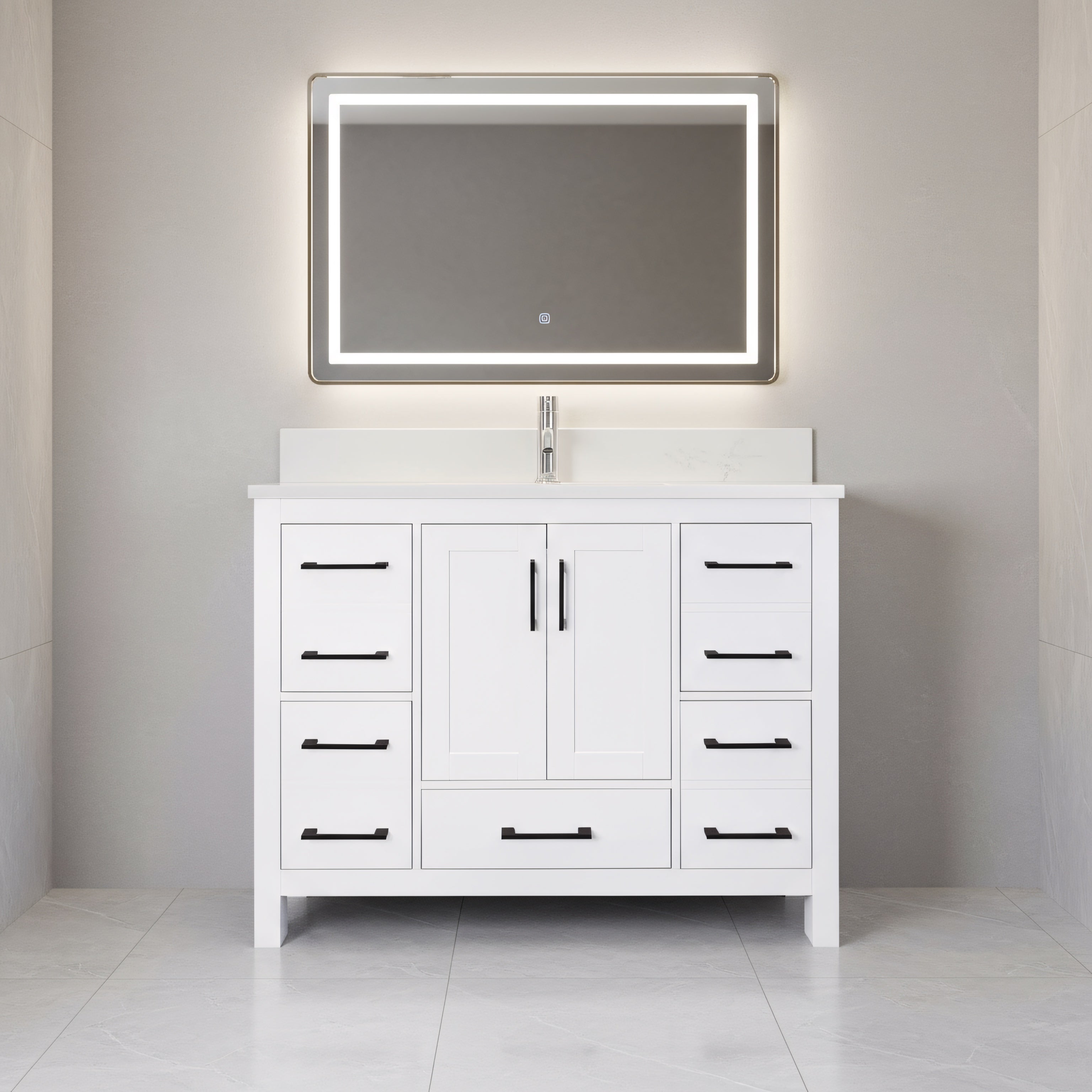 42" White Freestanding Bathroom Vanity with Engineered Calcutta Marble Countertop-Migration_Bathroom Vanities-DECOROLALA