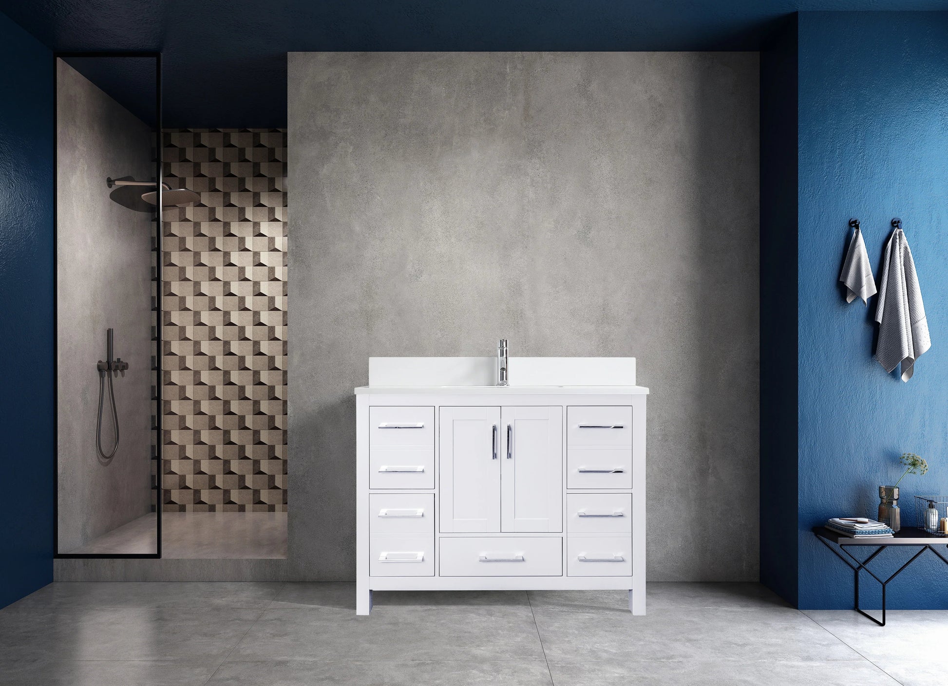 42" White Freestanding Bathroom Vanity with Engineered Calcutta Marble Countertop-Migration_Bathroom Vanities-DECOROLALA