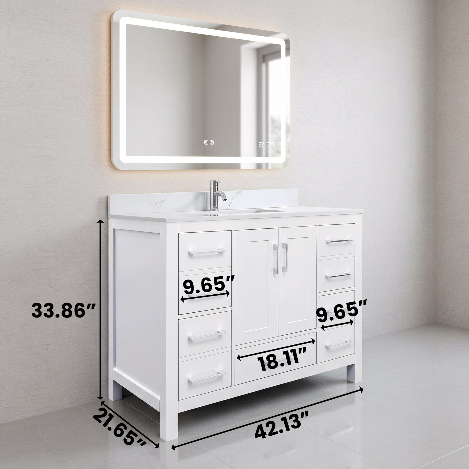 42" White Freestanding Bathroom Vanity with Engineered Calcutta Marble Countertop-Migration_Bathroom Vanities-DECOROLALA