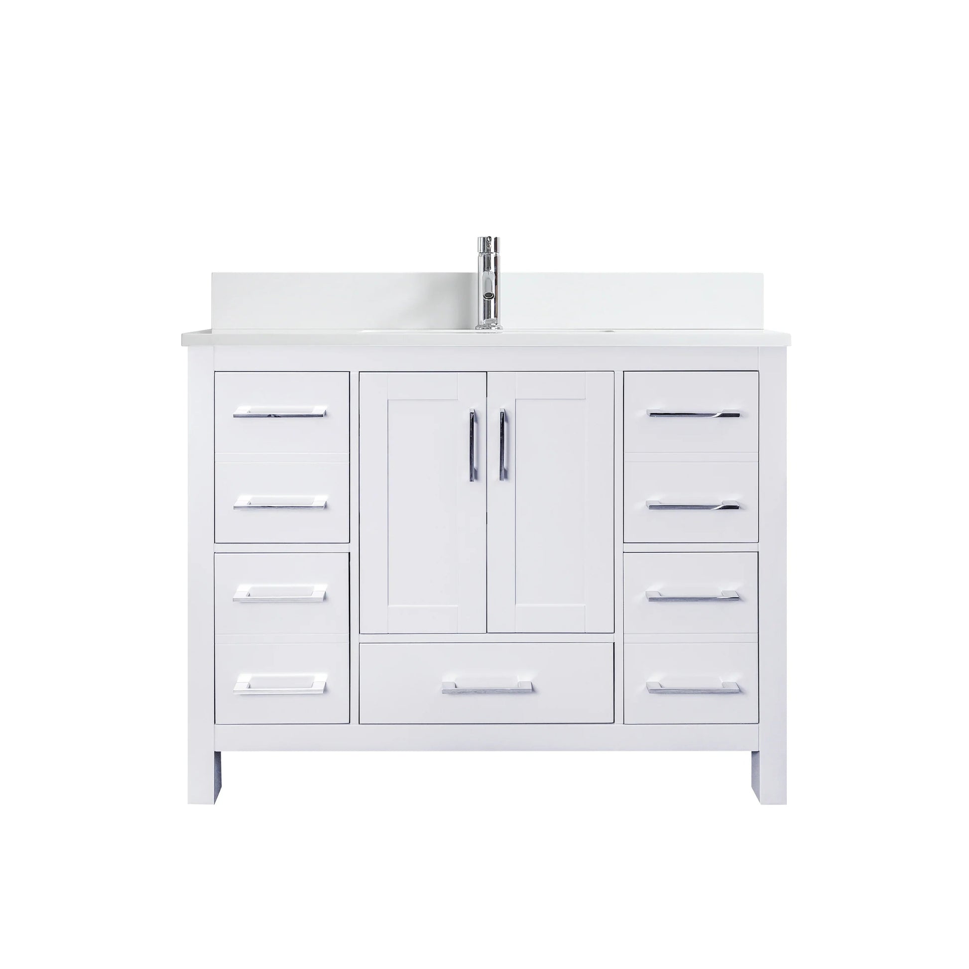 42" White Freestanding Bathroom Vanity with Engineered Calcutta Marble Countertop-Migration_Bathroom Vanities-DECOROLALA