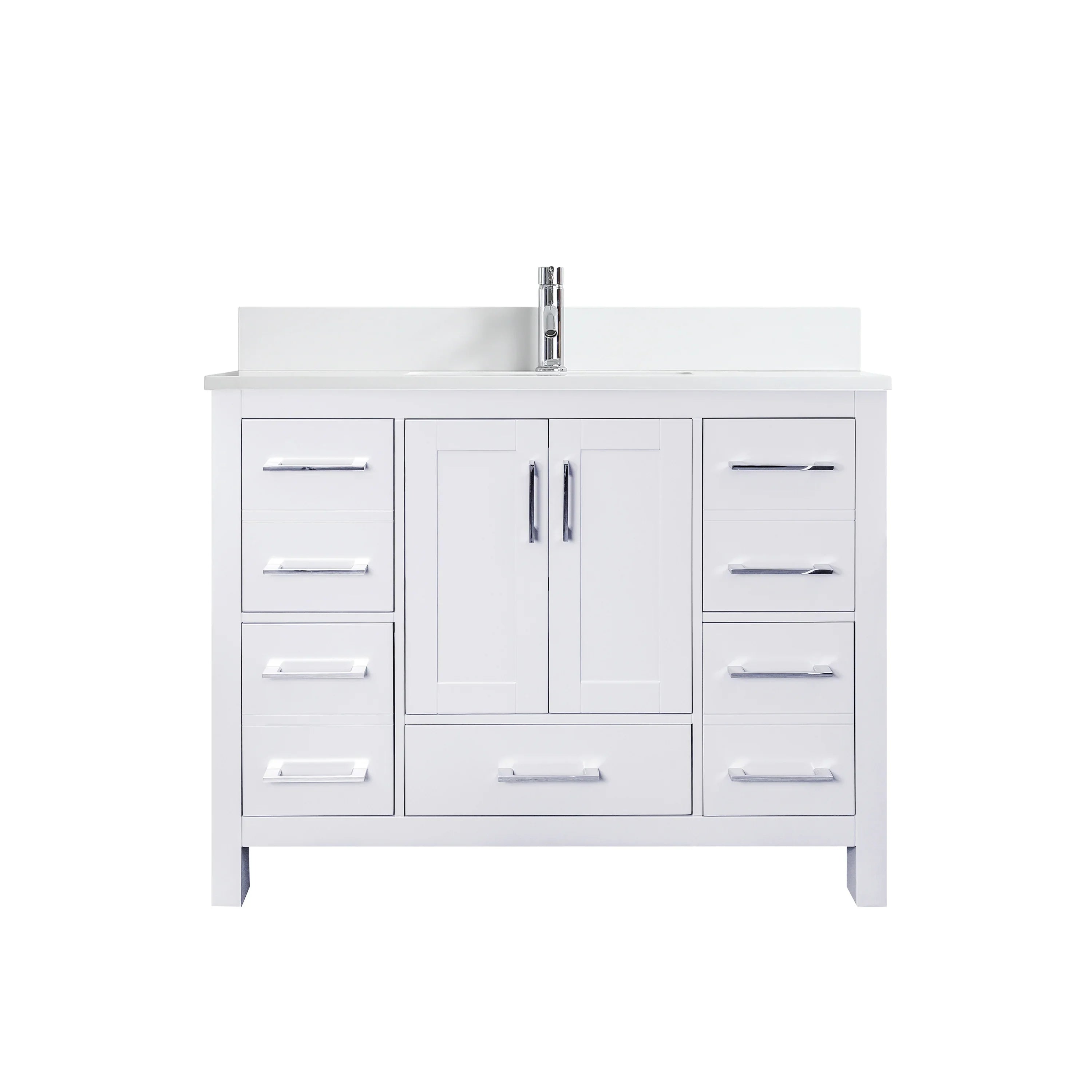 42" White Freestanding Bathroom Vanity with Engineered Calcutta Marble Countertop-Migration_Bathroom Vanities-DECOROLALA