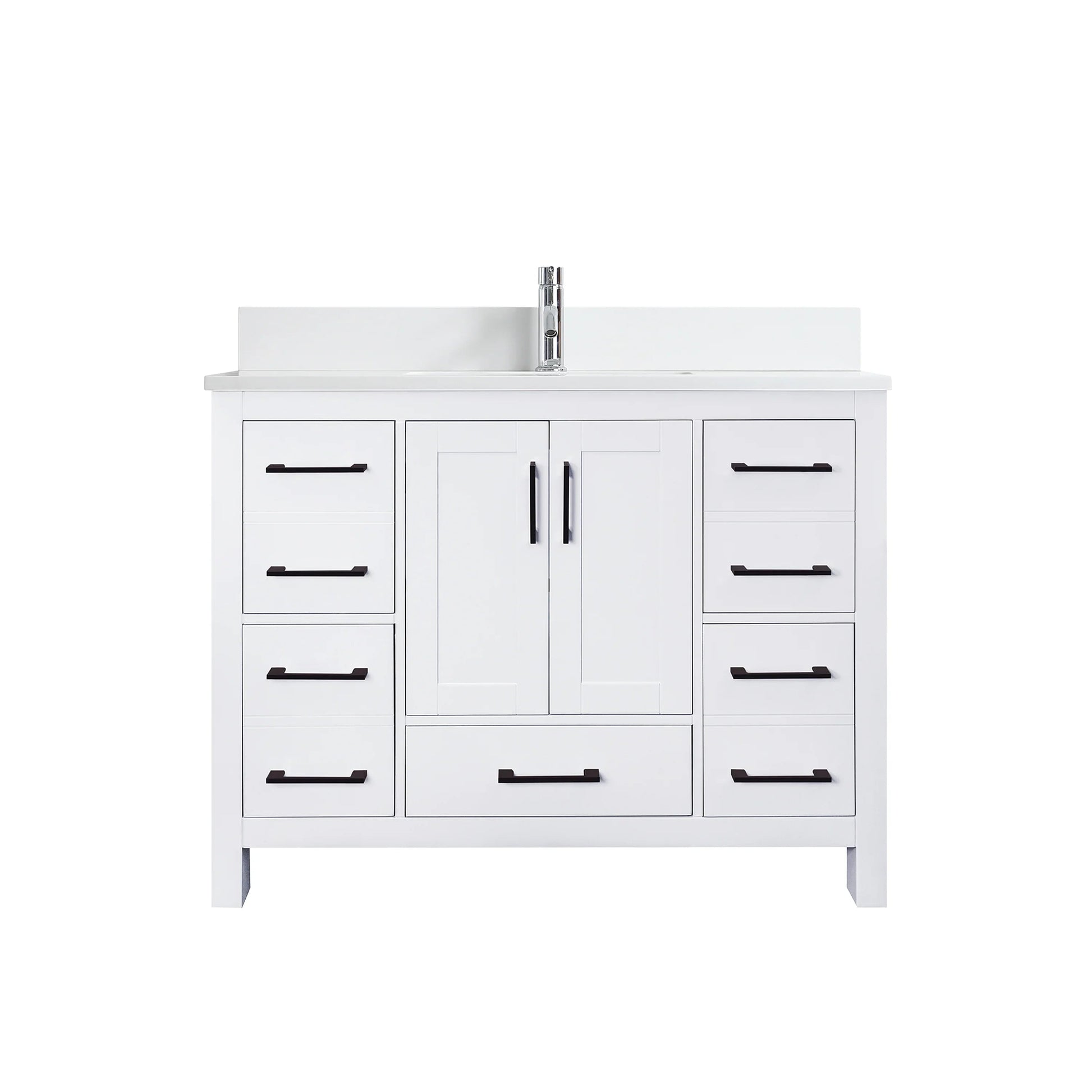 42" White Freestanding Bathroom Vanity with Engineered Calcutta Marble Countertop-Migration_Bathroom Vanities-DECOROLALA