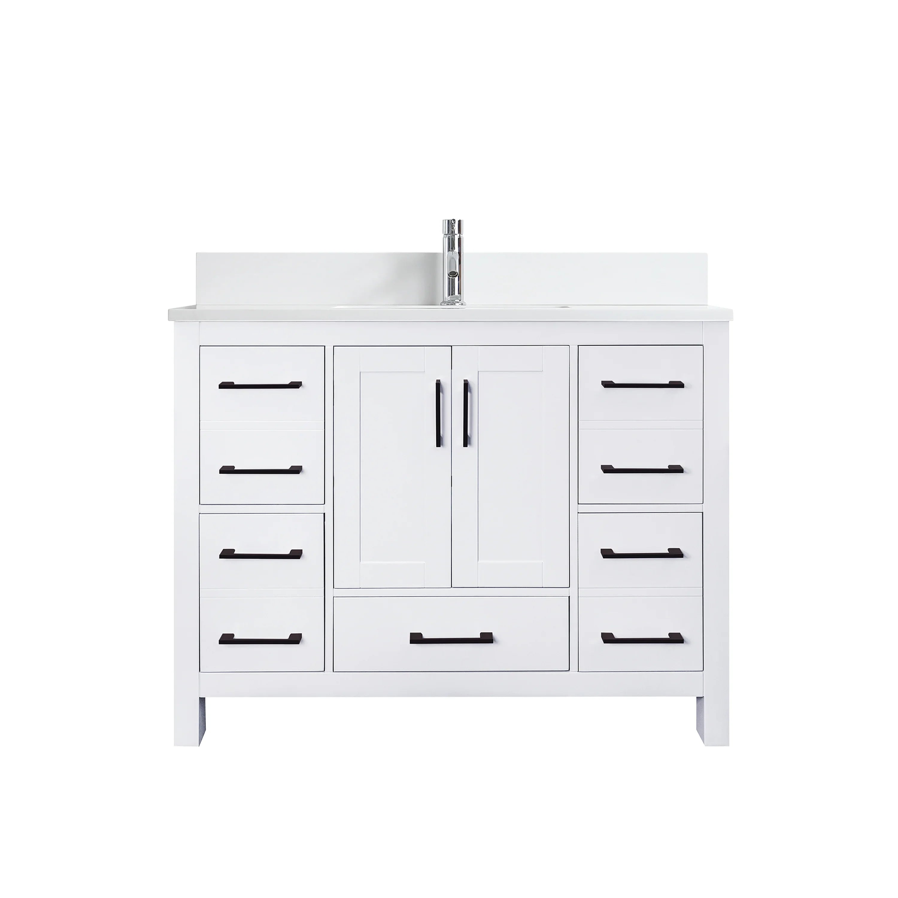 42" White Freestanding Bathroom Vanity with Engineered Calcutta Marble Countertop-Migration_Bathroom Vanities-DECOROLALA