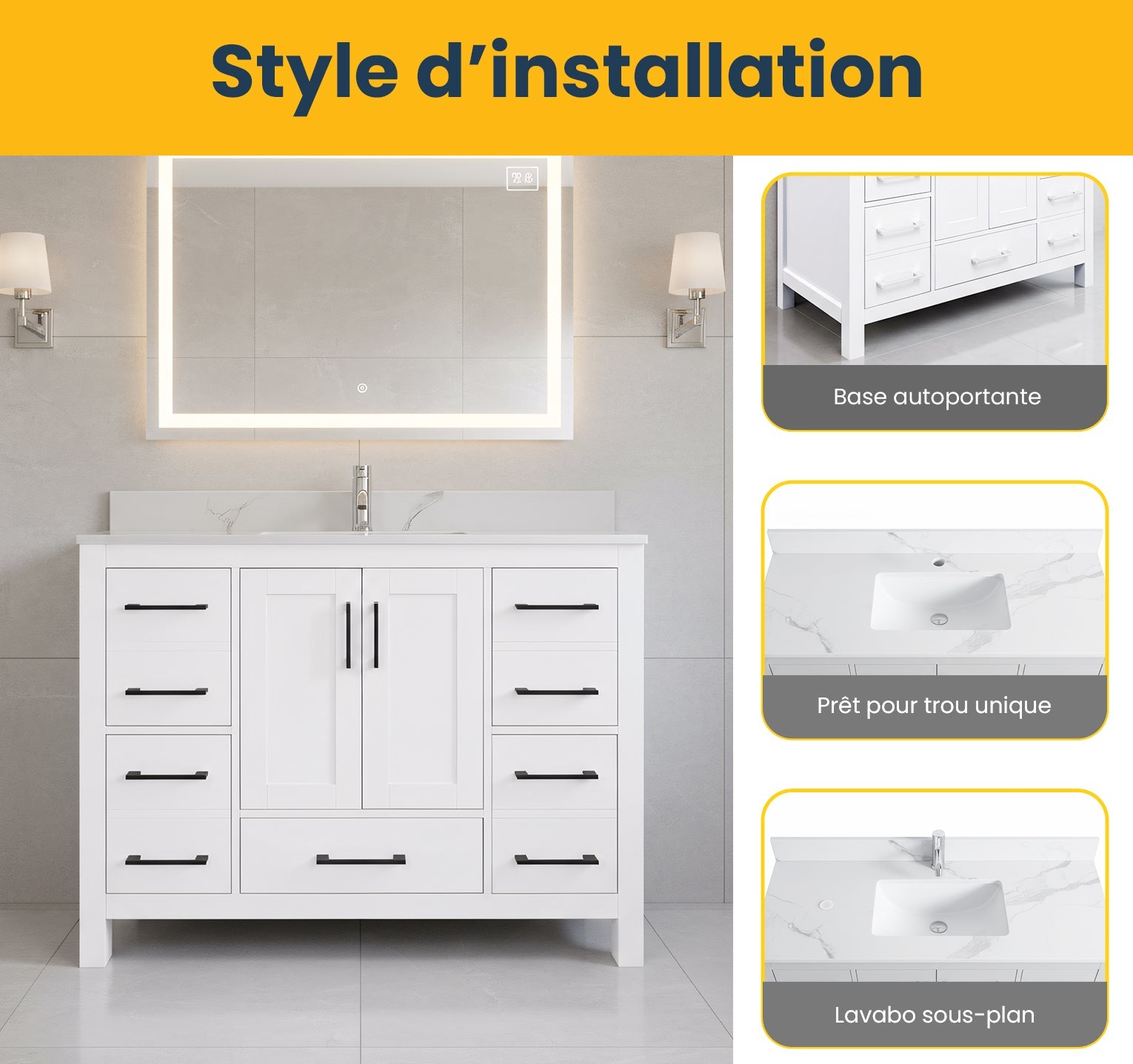 42" White Freestanding Bathroom Vanity with Engineered Calcutta Marble Countertop-Migration_Bathroom Vanities-DECOROLALA