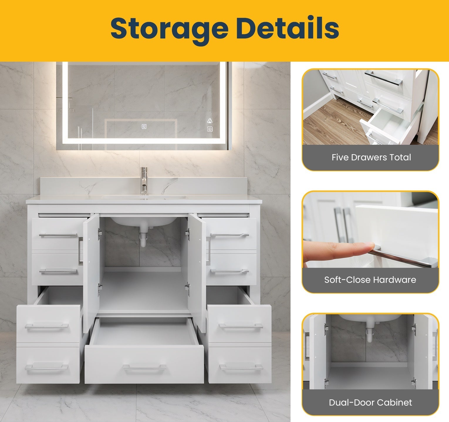 42" White Freestanding Bathroom Vanity with Engineered Calcutta Marble Countertop-Migration_Bathroom Vanities-DECOROLALA