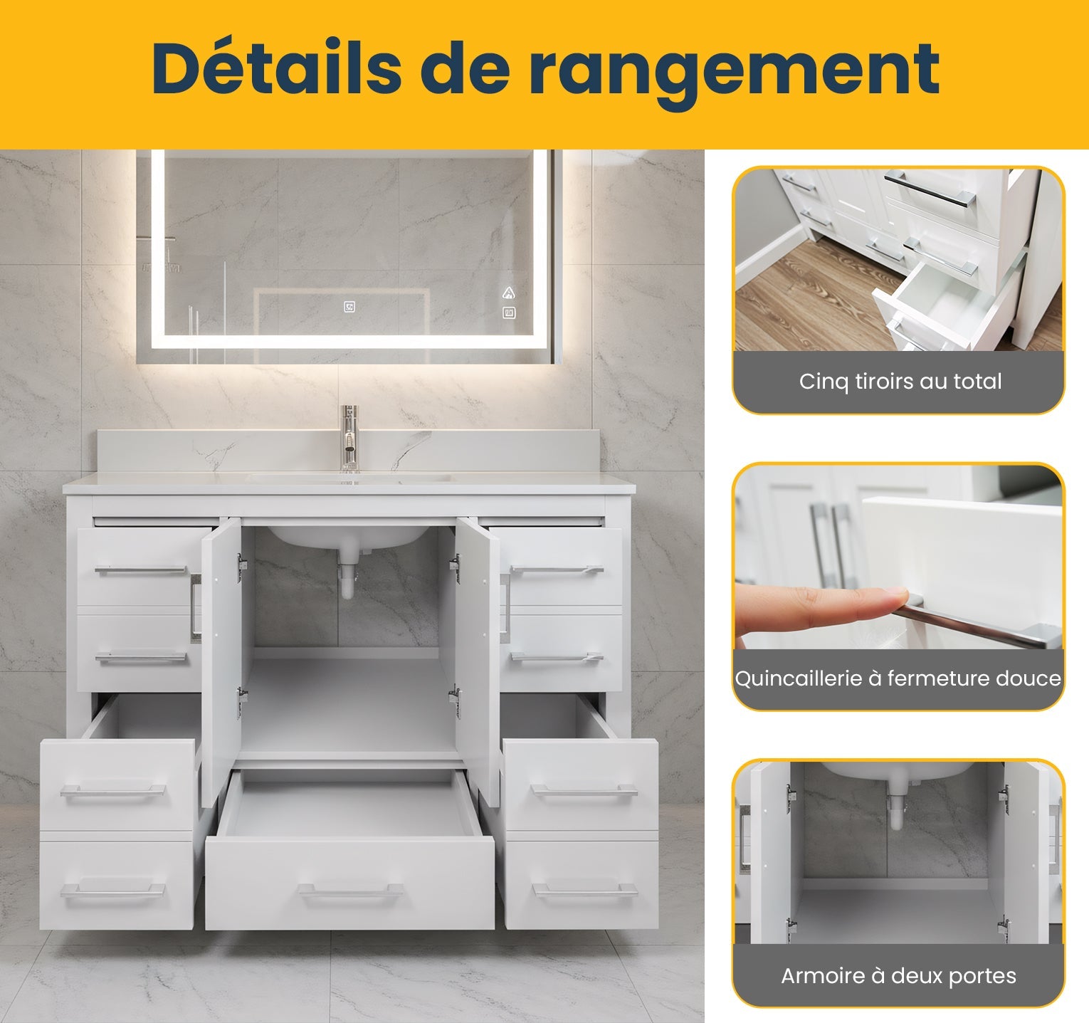 42" White Freestanding Bathroom Vanity with Engineered Calcutta Marble Countertop-Migration_Bathroom Vanities-DECOROLALA