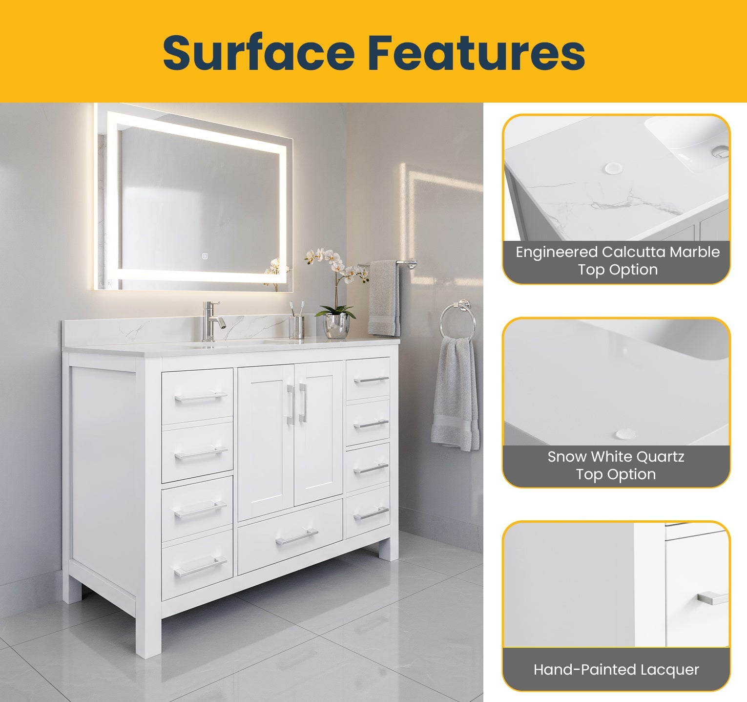 42" White Freestanding Bathroom Vanity with Engineered Calcutta Marble Countertop-Migration_Bathroom Vanities-DECOROLALA